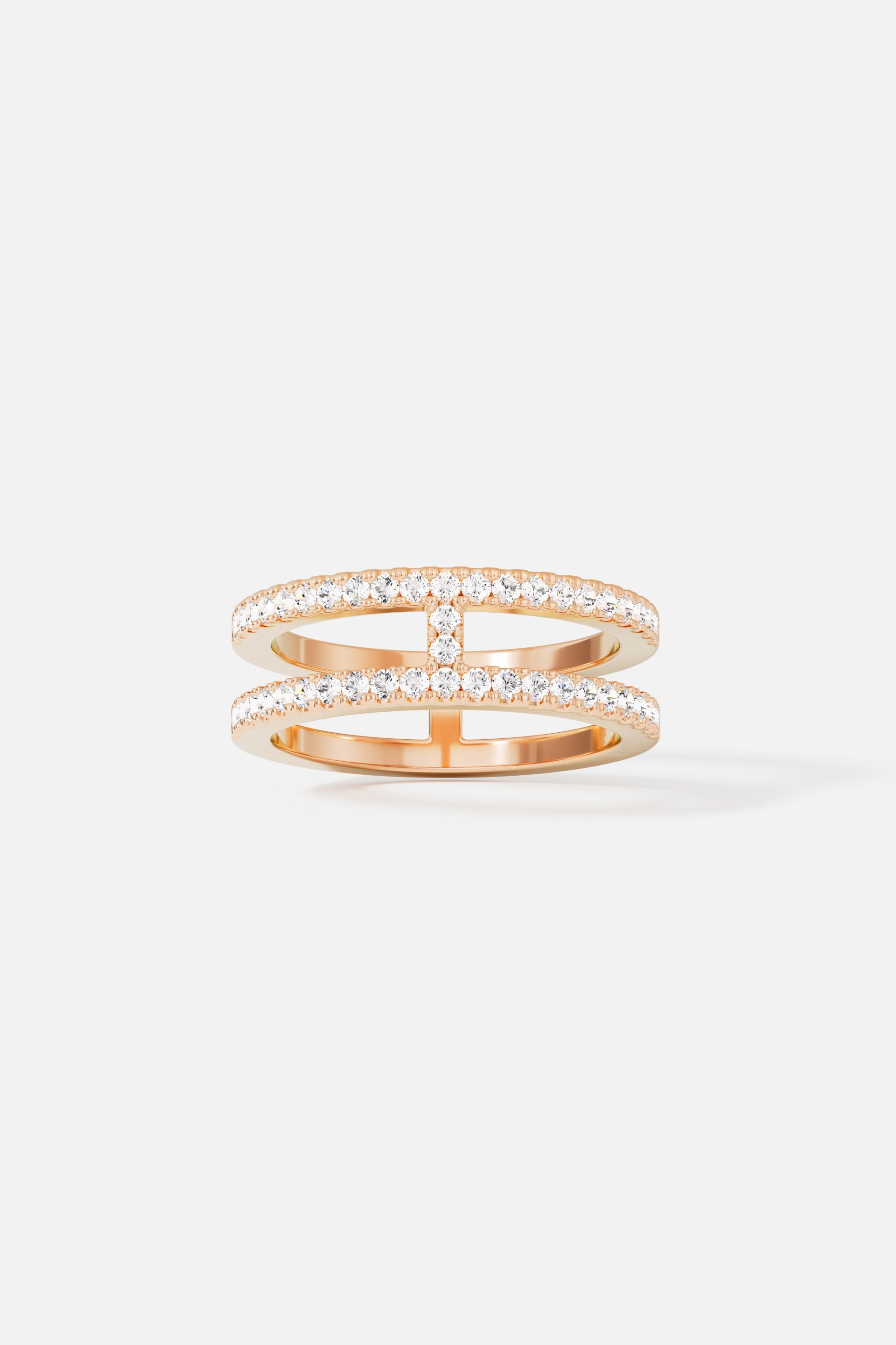 APM Ring, twin sparkling bands in rose color, effortlessly modern elegance.