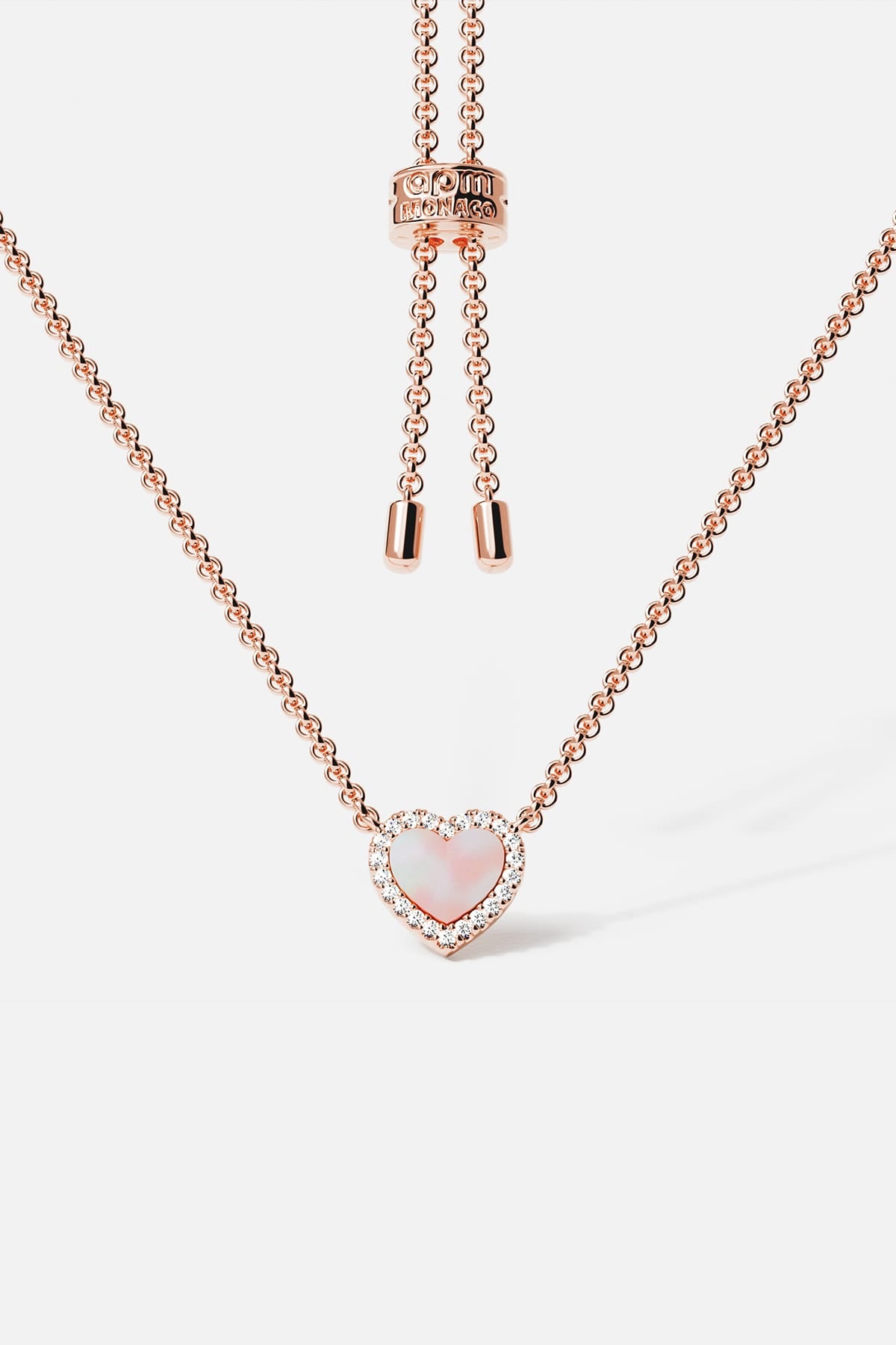 APM Heart Necklace in rose color, a tender glow of romance.
