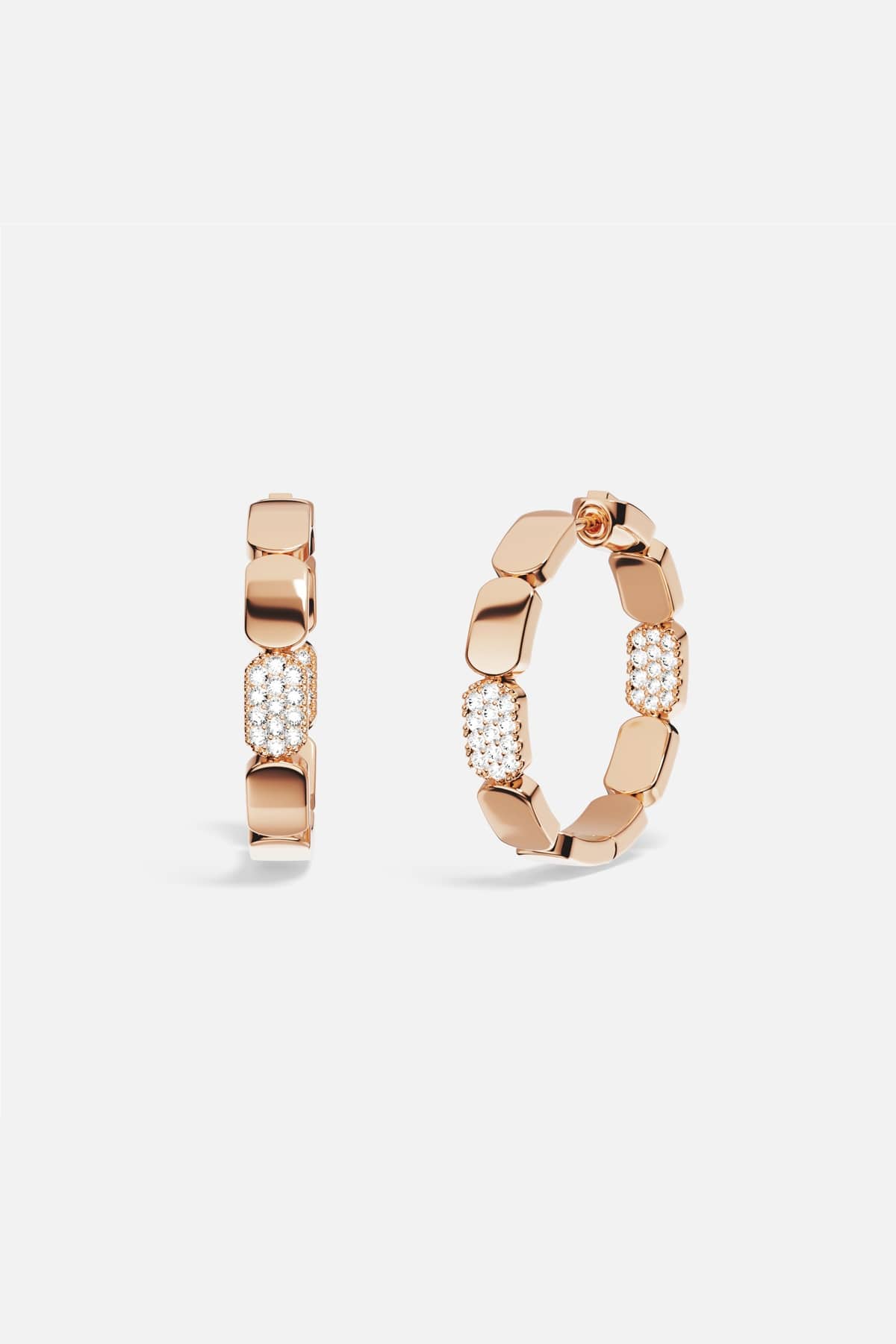 APM Hoop Earrings in warm rose color, sculpted links meet a shimmering pavé glow.
