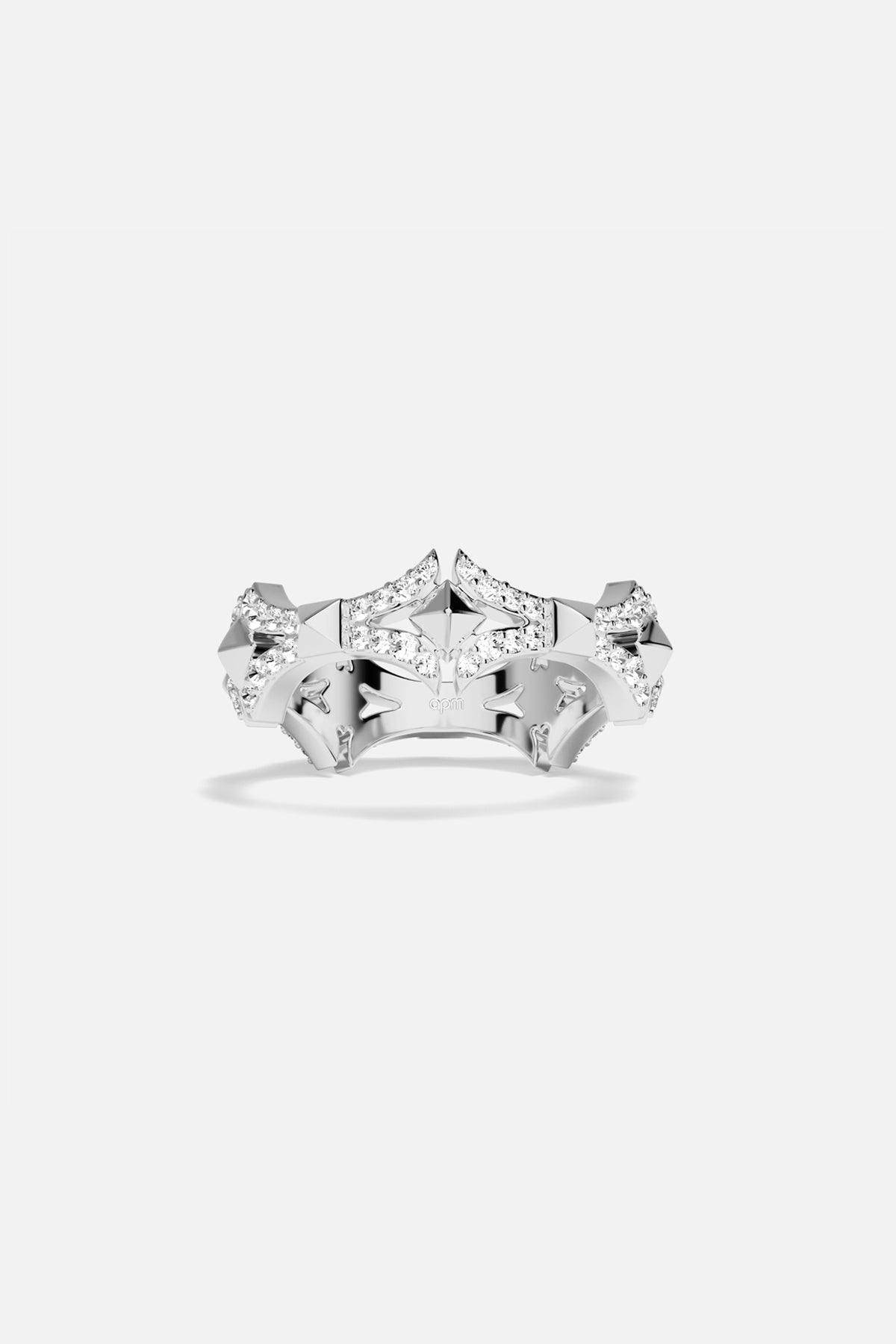 APM Ring, a bold crown of light in rhodium finish.