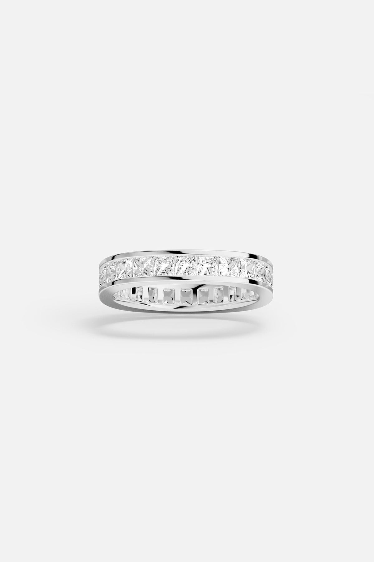 APM Eternity Ring, a luminous line of brilliance in rhodium finish.