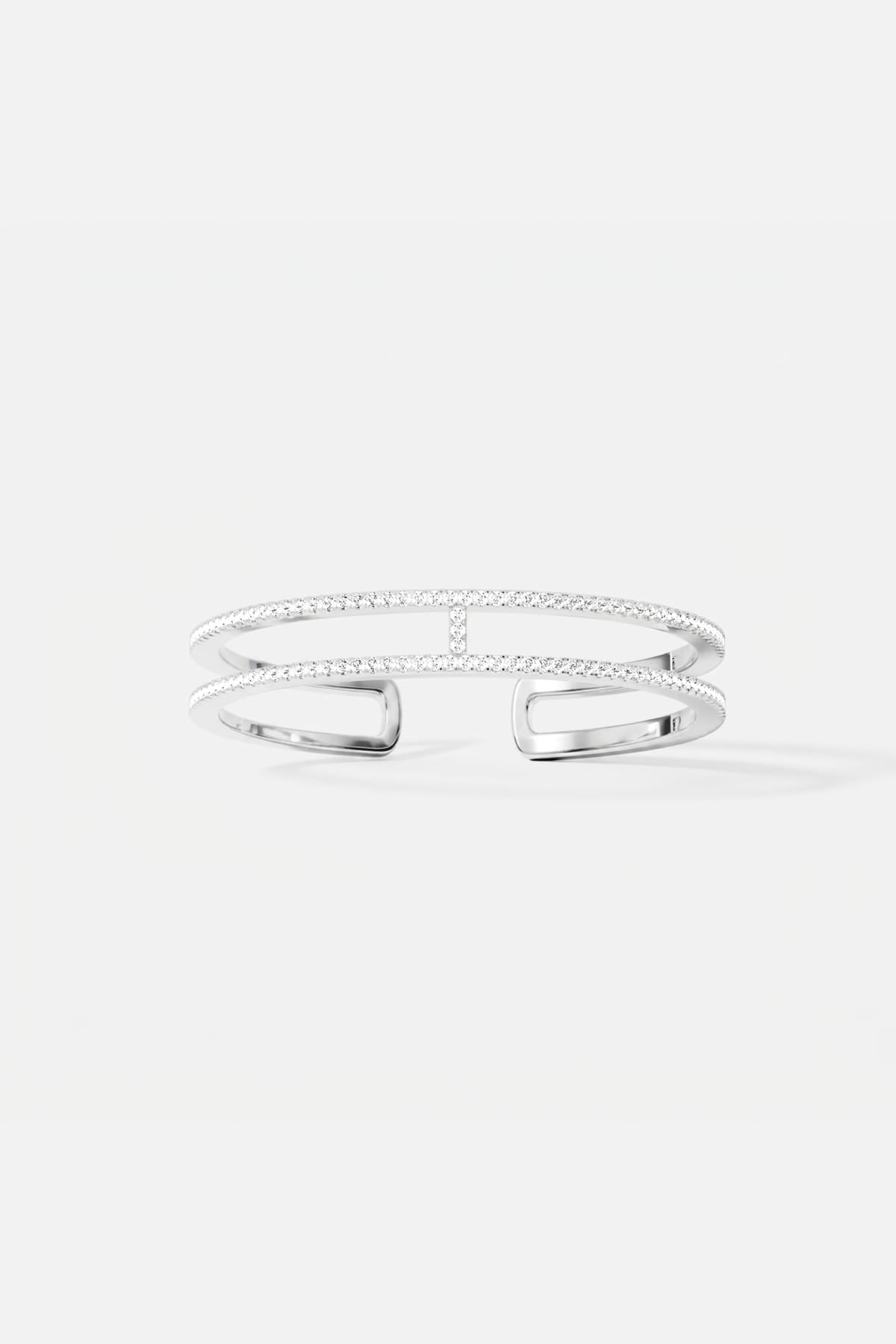 APM double-row cuff bracelet in rhodium finish, effortlessly modern and quietly radiant.