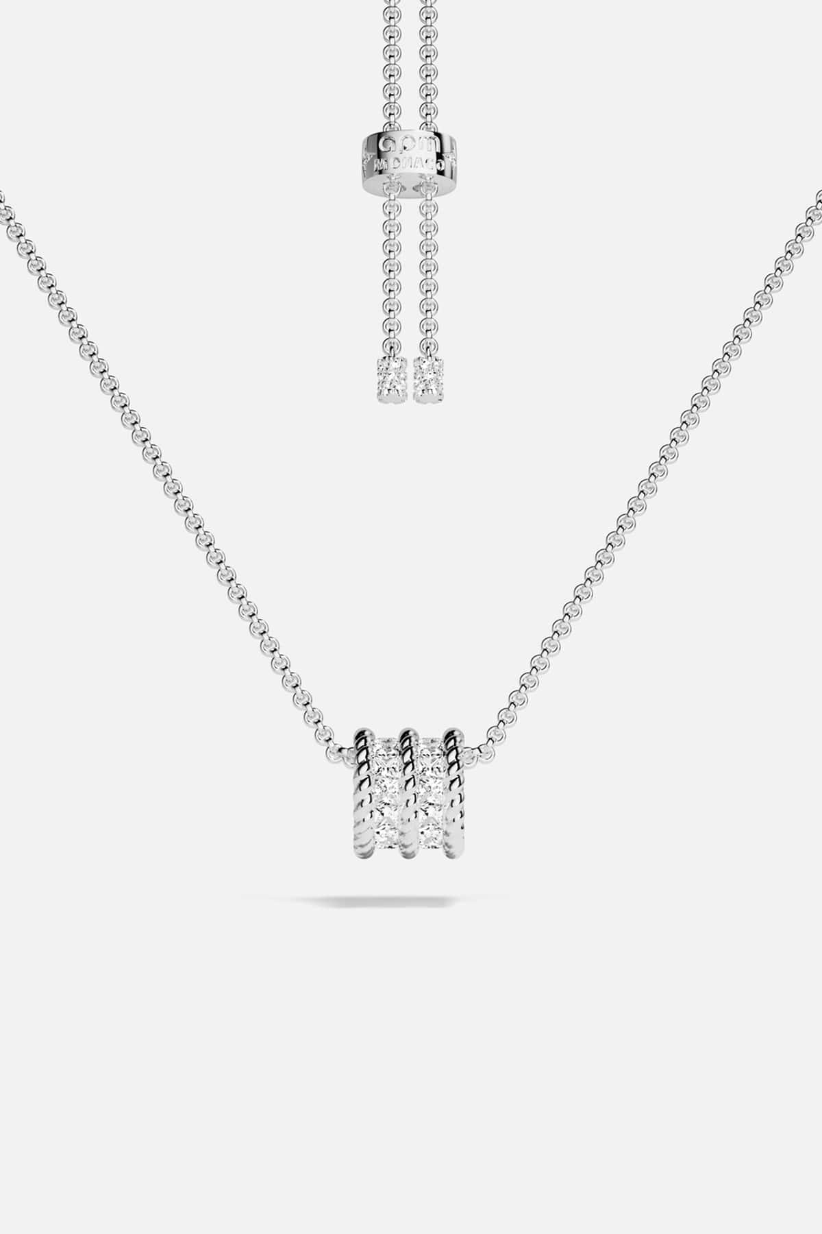 APM Necklace with a luminous charm, effortless elegance in rhodium finish.