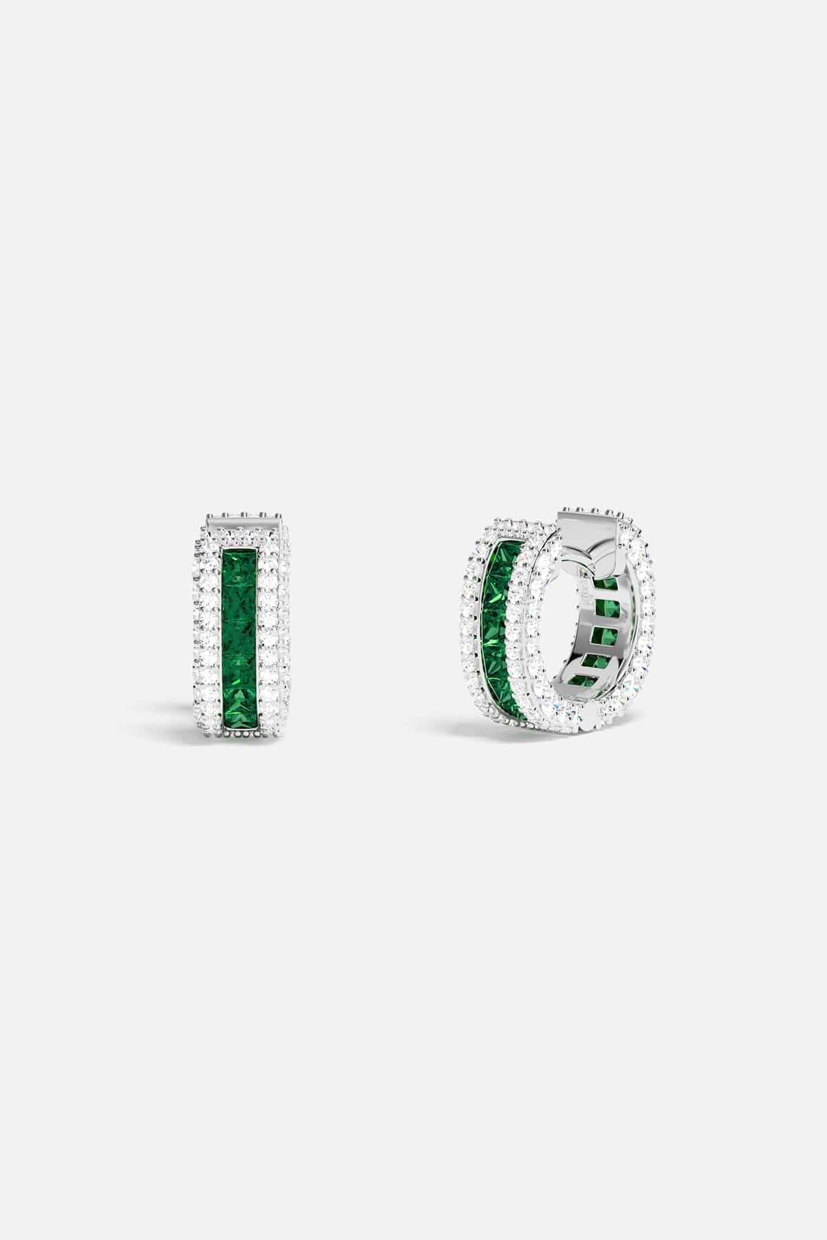 APM Hoop Earrings, a vivid green glow framed in luminous sparkle.
