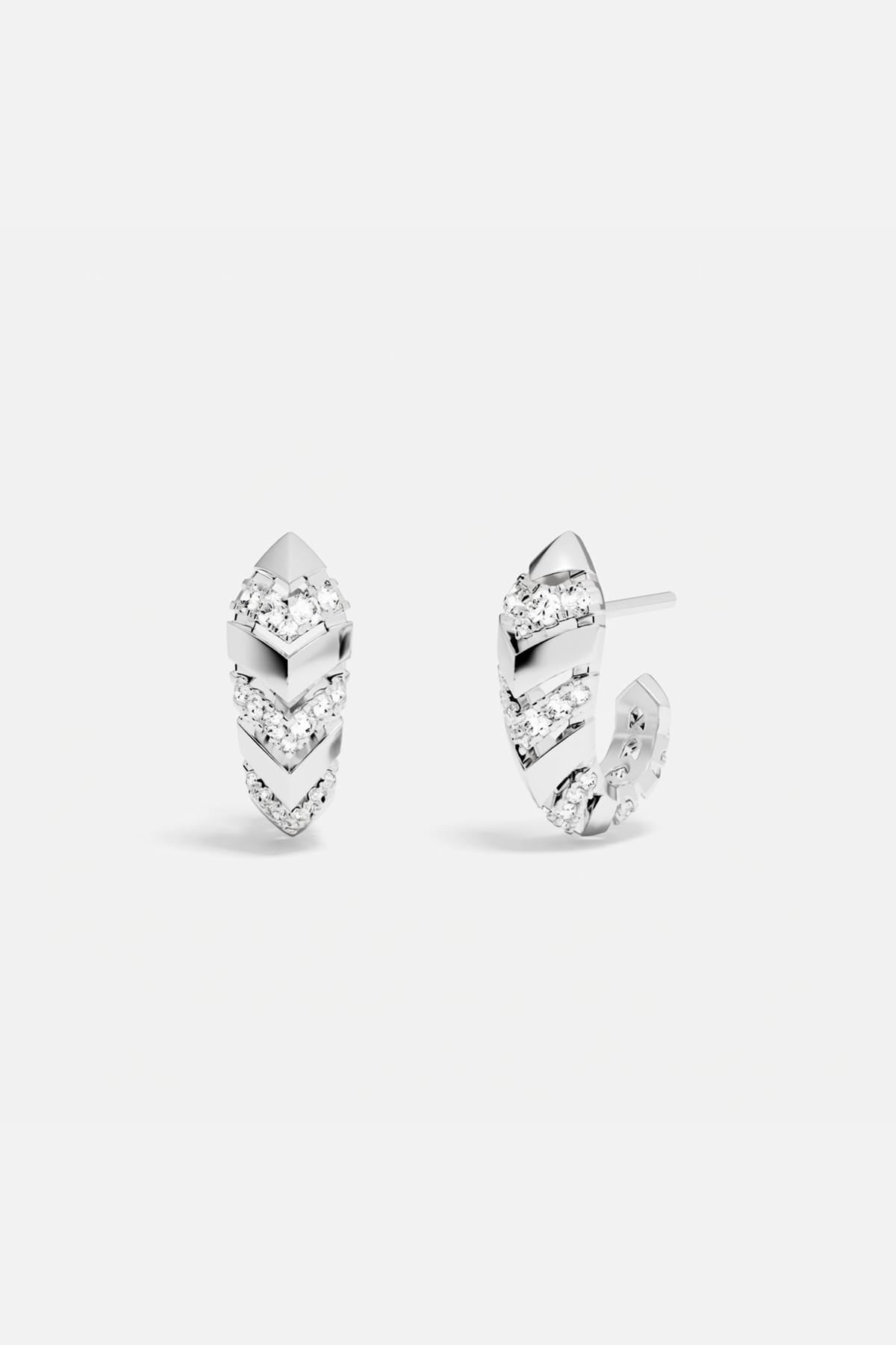 APM Hoop Earrings, chevron sparkle in rhodium finish, effortlessly modern allure.