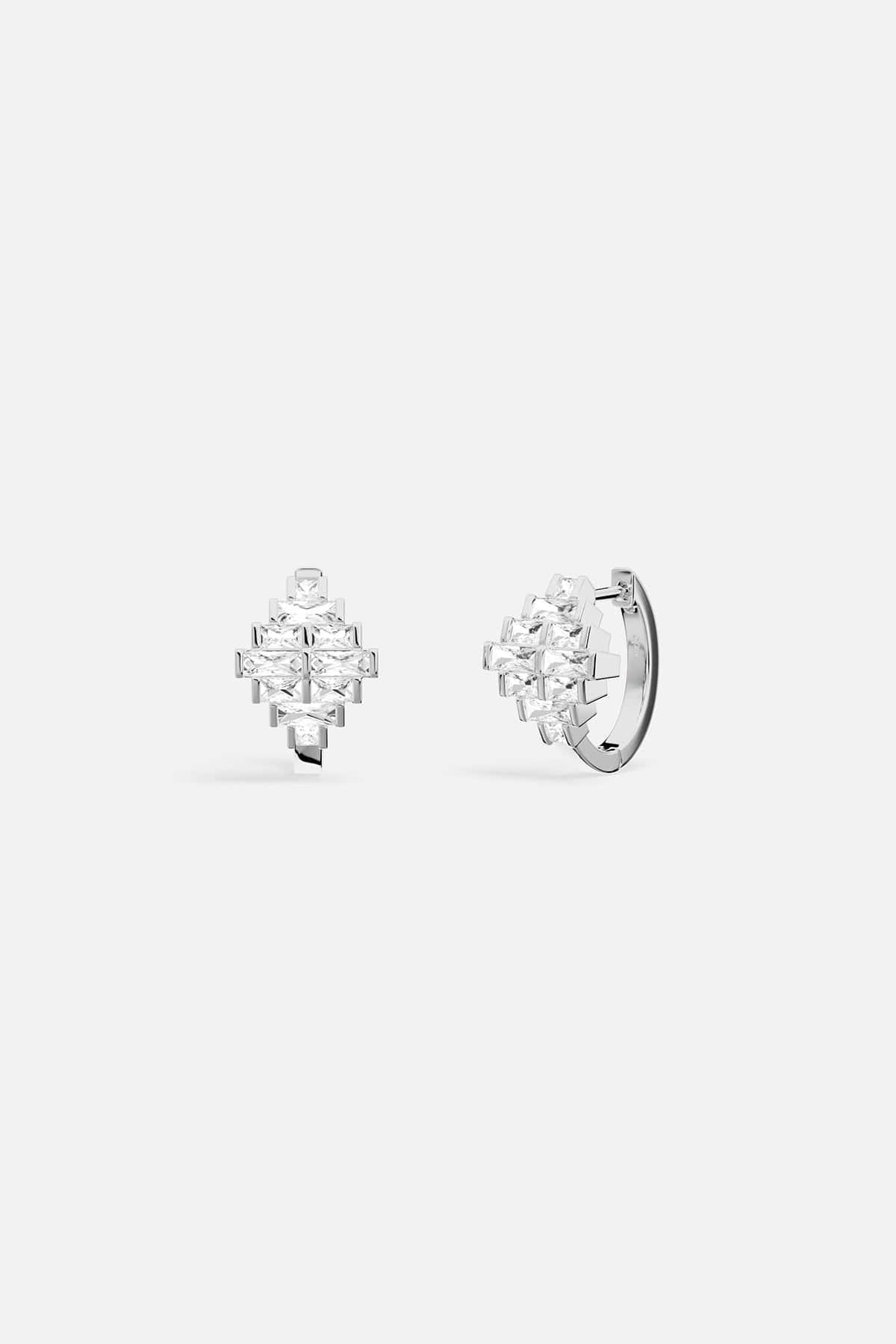 APM Hoop Earrings, a geometric sparkle in rhodium finish, effortlessly radiant.