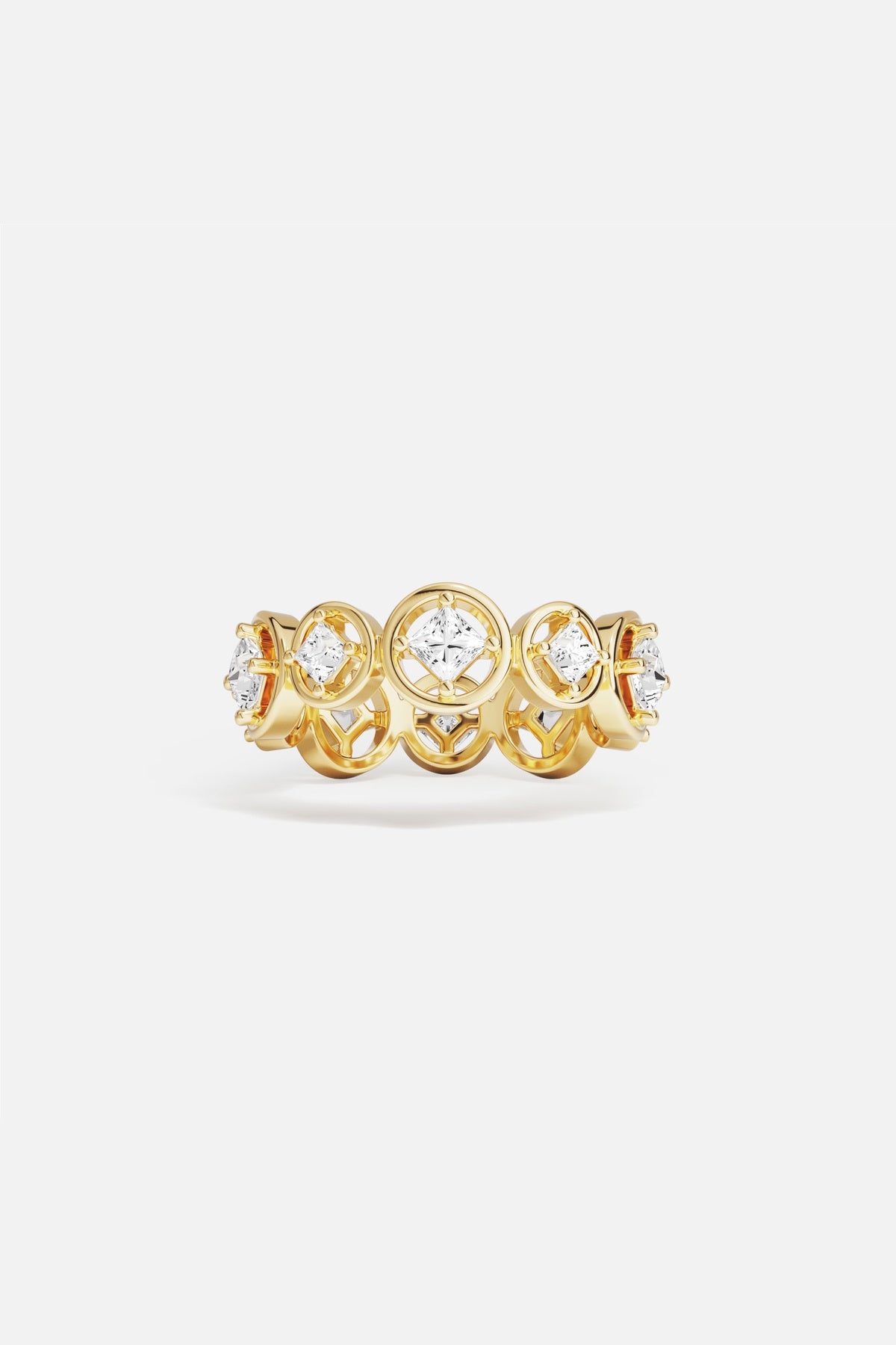 APM Ring in golden color, radiant circles aligned with quiet brilliance.