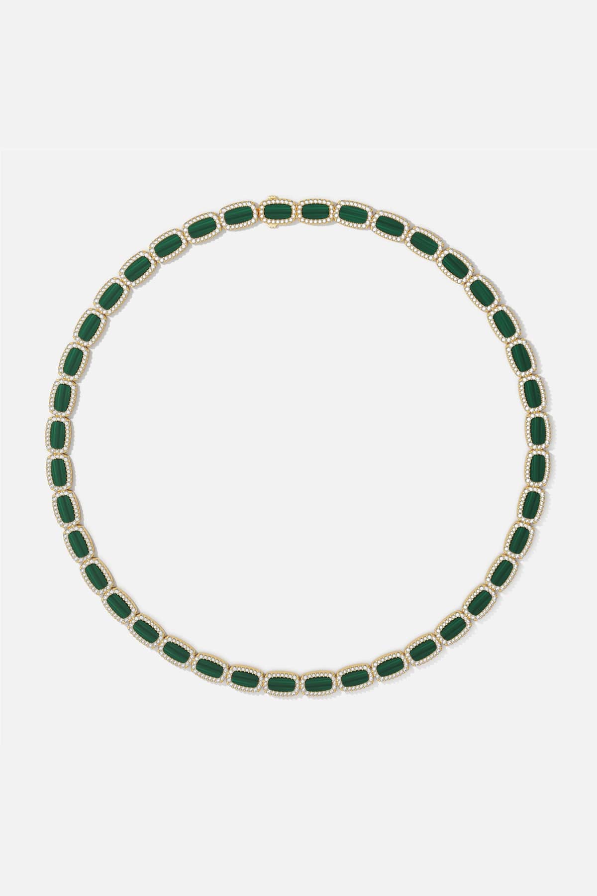 APM Necklace in gold tones and green colors, a bold statement of quiet elegance.