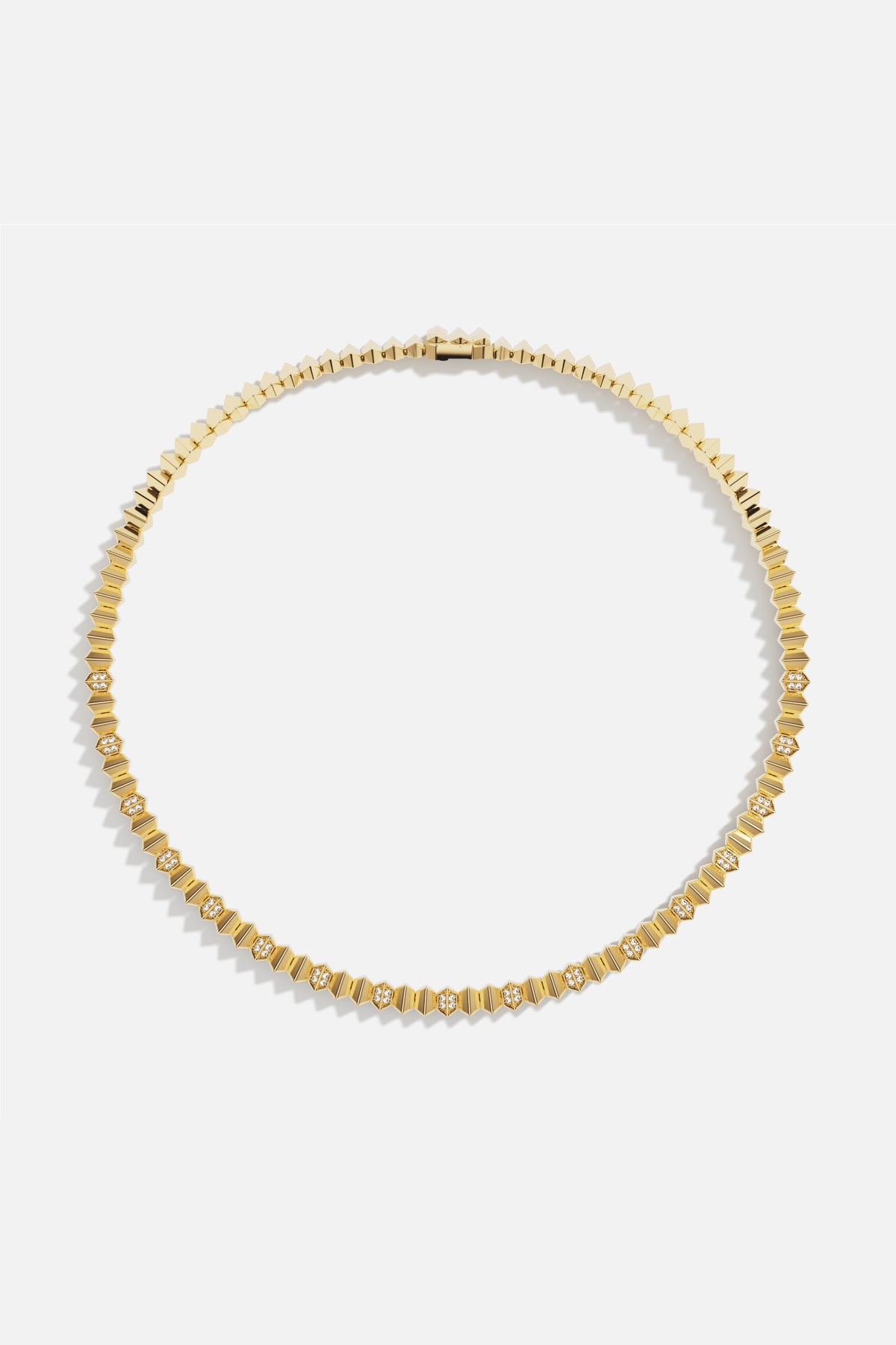 APM Necklace in golden hues, geometric brilliance for a modern, luminous allure.