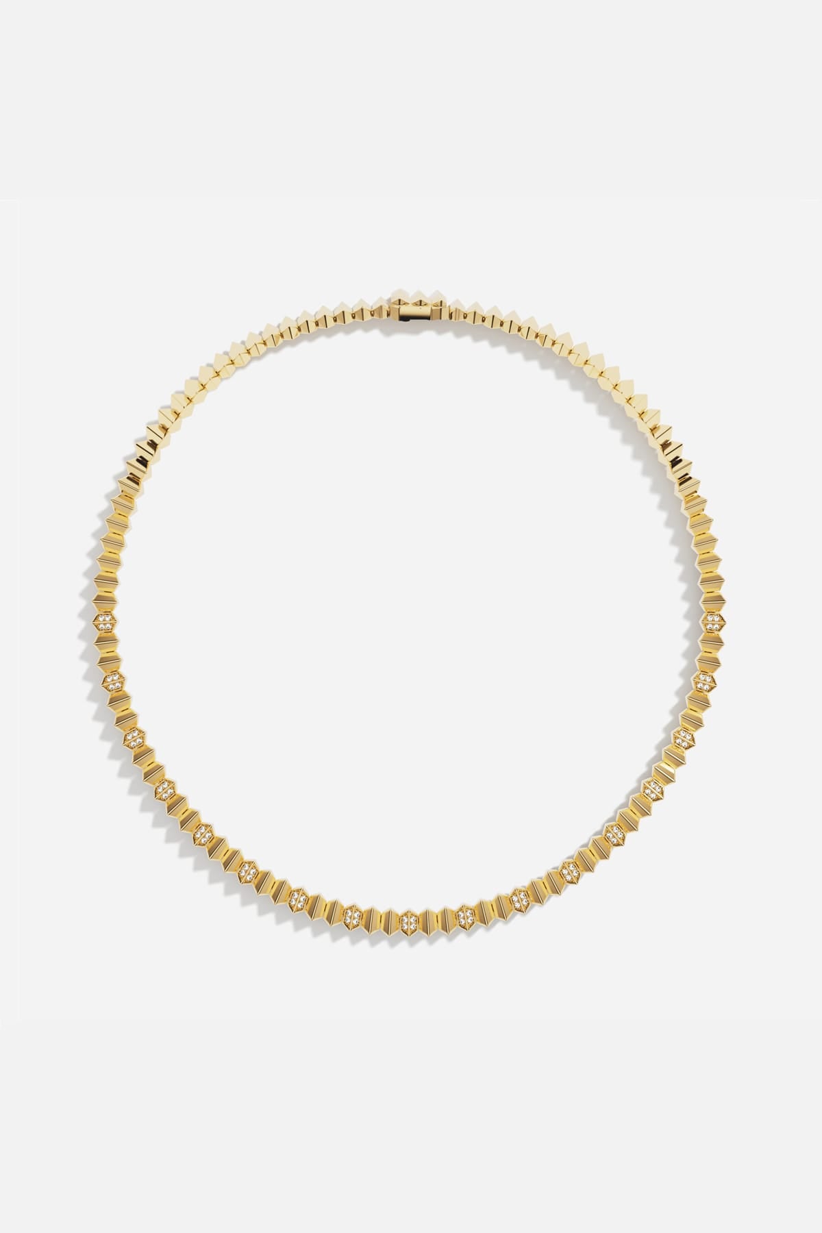APM Necklace in golden hues, geometric brilliance for a modern, luminous allure.