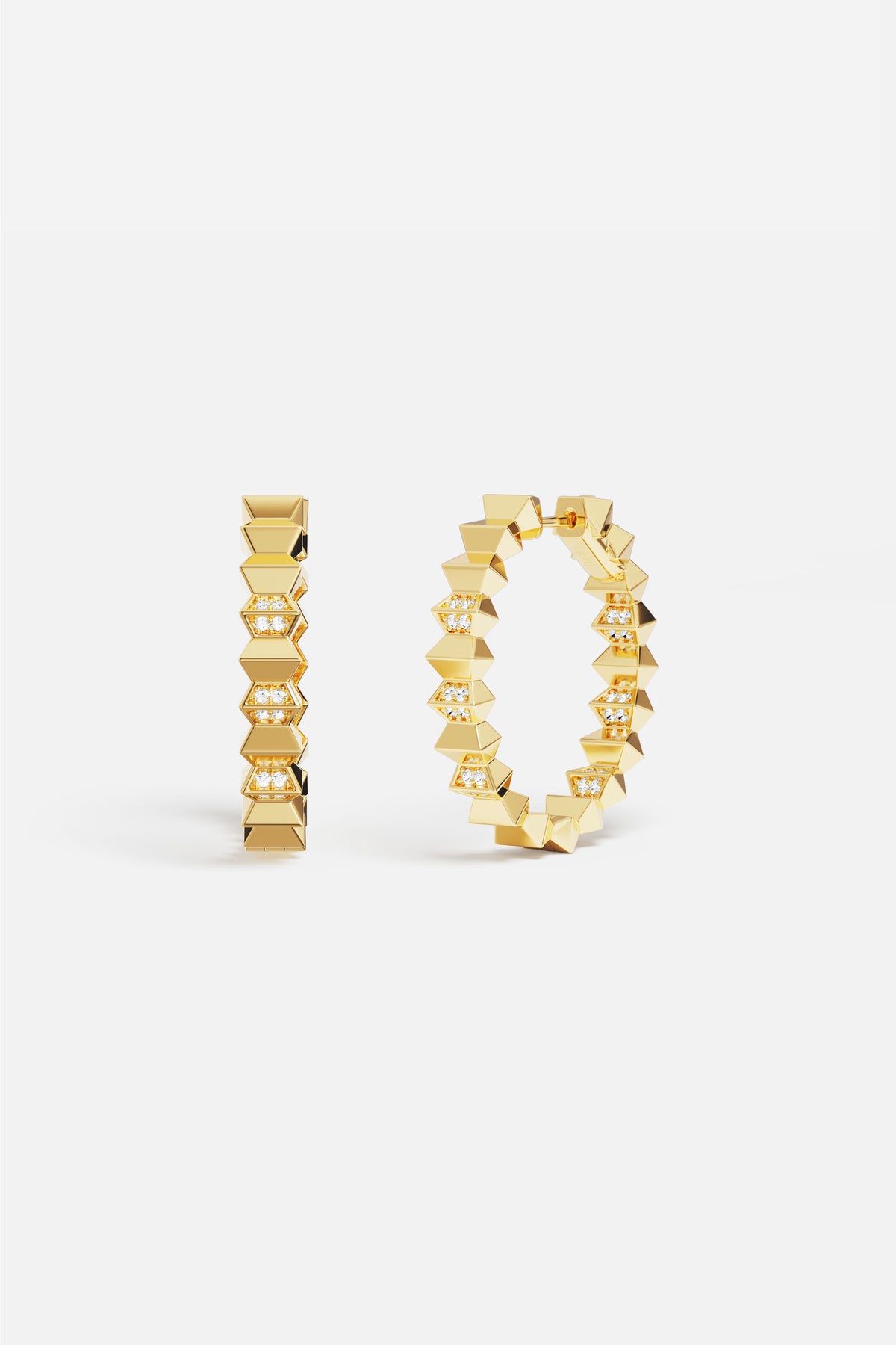 APM Hoop Earrings, bold golden edges with a sparkling modern edge.