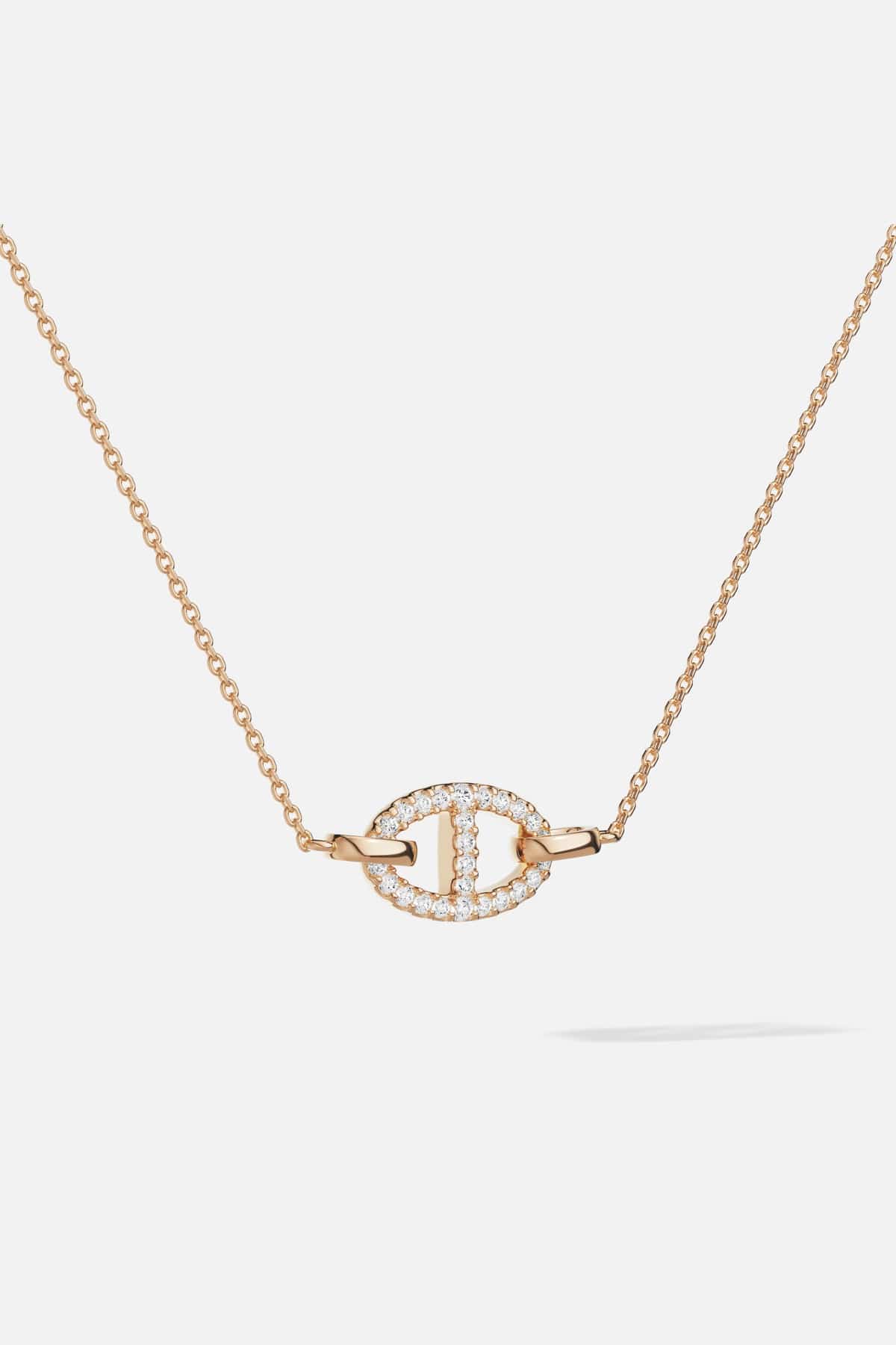 APM Necklace in warm rose color, a delicate link sparkling with quiet elegance.