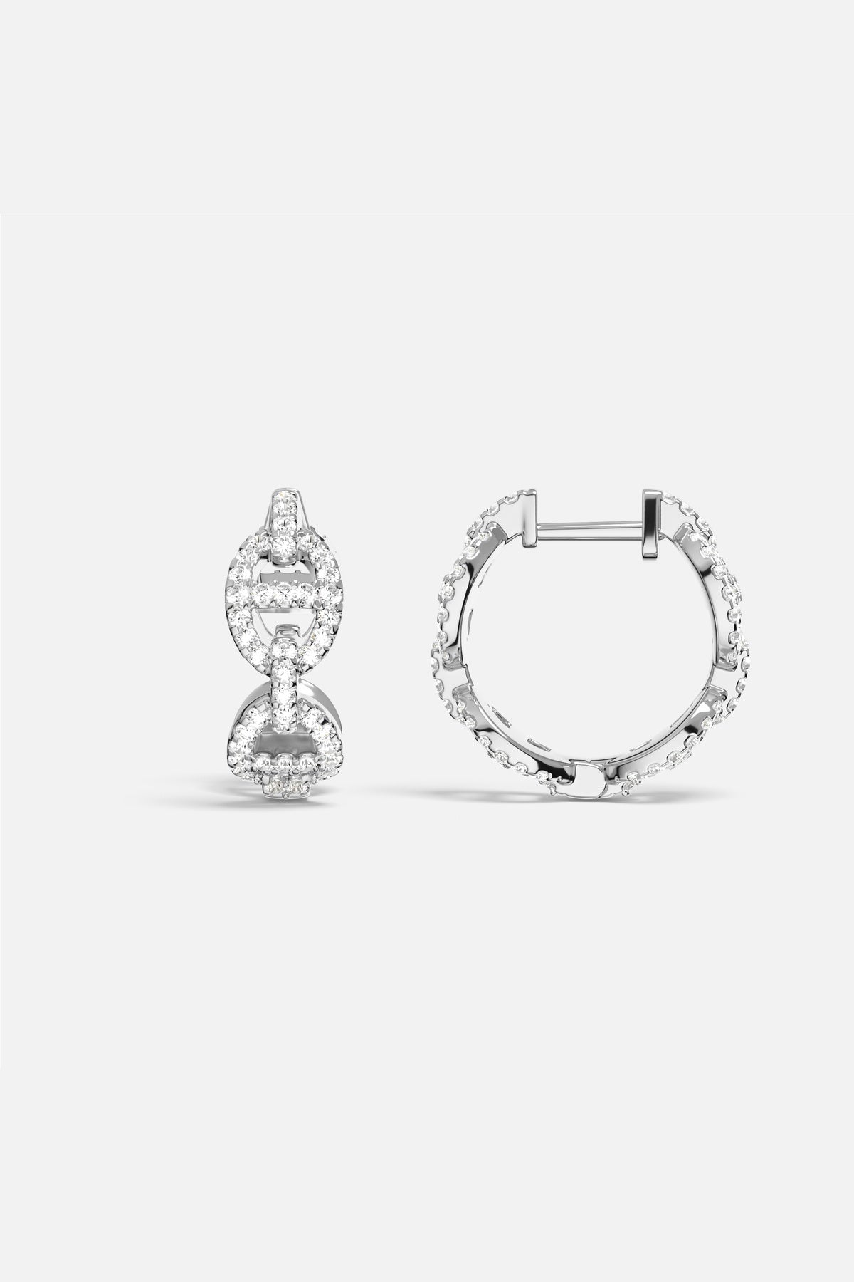 APM Hoop Earrings, sparkling links in rhodium finish, effortlessly chic.