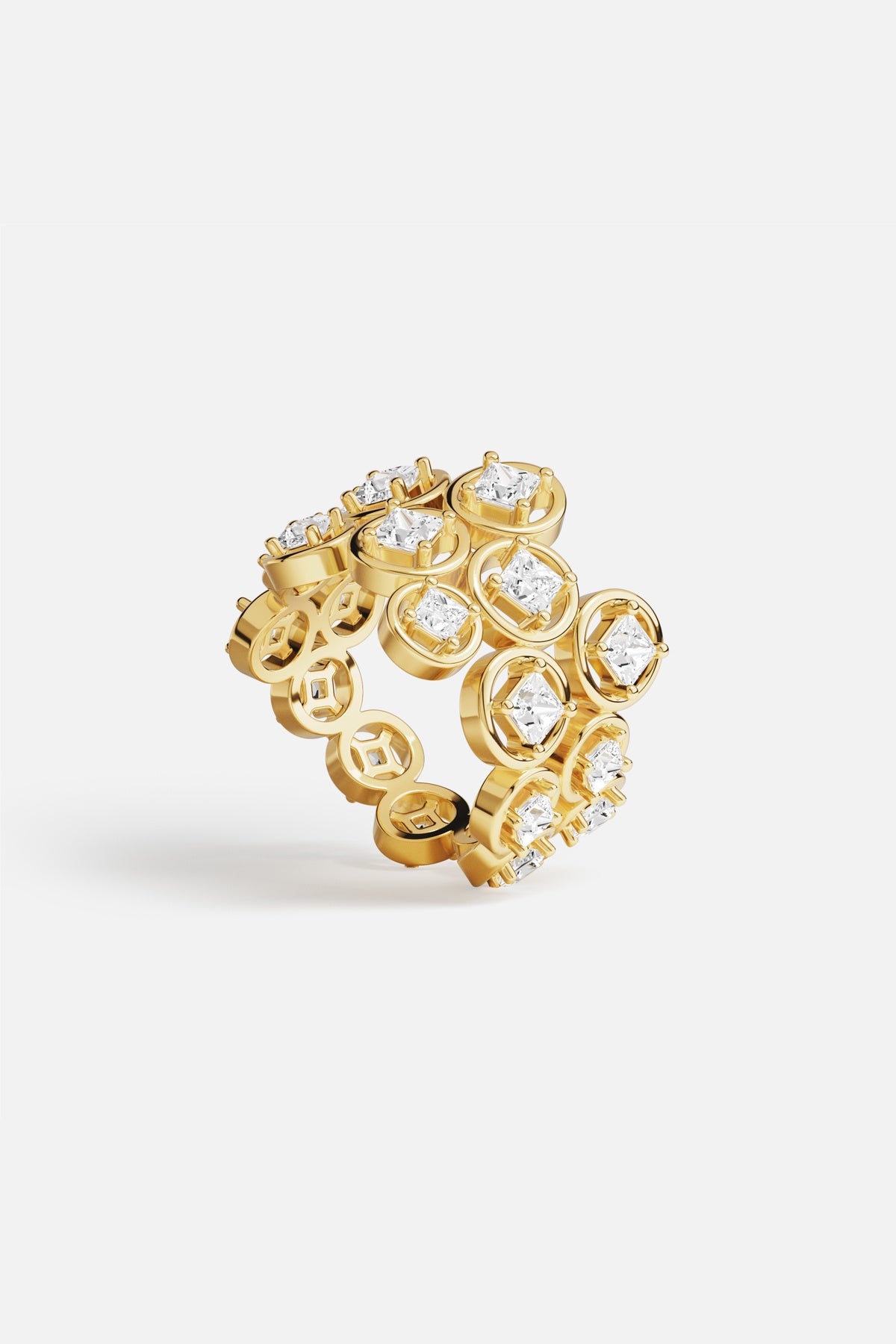 APM Ring in golden color, a radiant cascade of light and modern elegance.