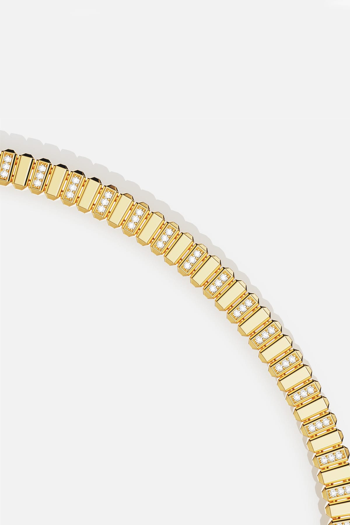 APM Bracelet in golden color, an architectural rhythm of light and modern elegance.