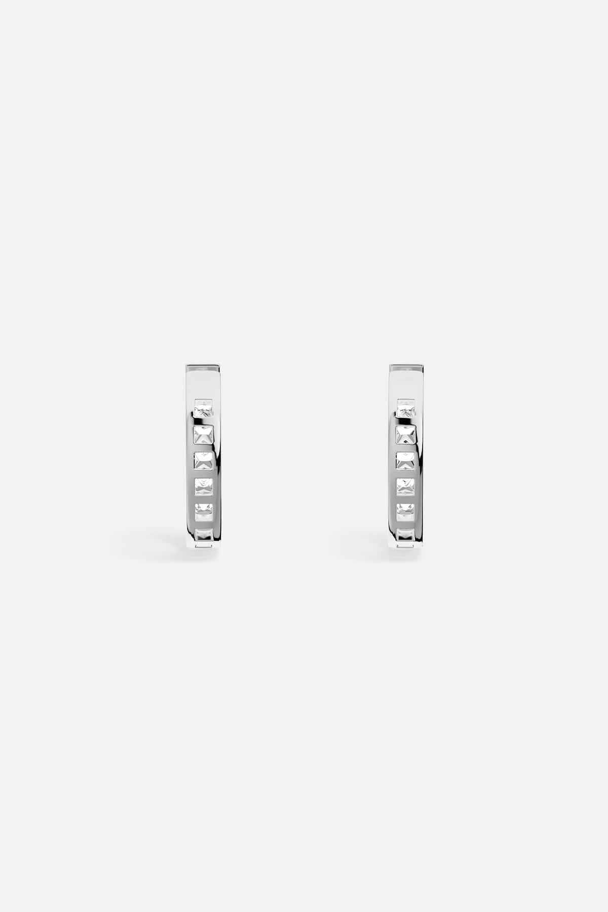 APM Hoop Earrings, sleek architectural lines with a modern crystal edge.
