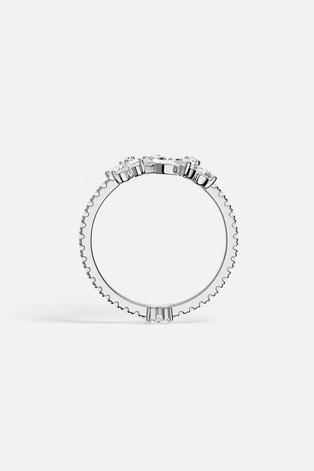 APM Monaco silver ring with white pavé stones, butterfly design.