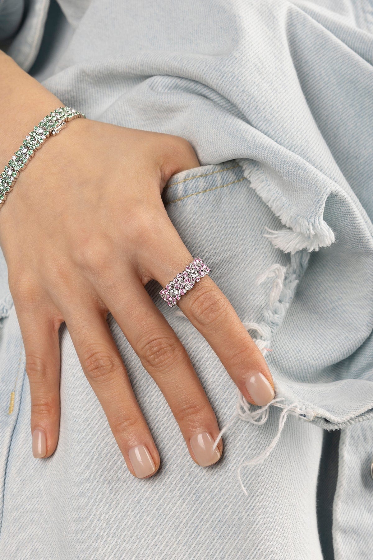 APM Monaco Rose Drop Ring in Silver worn on hand