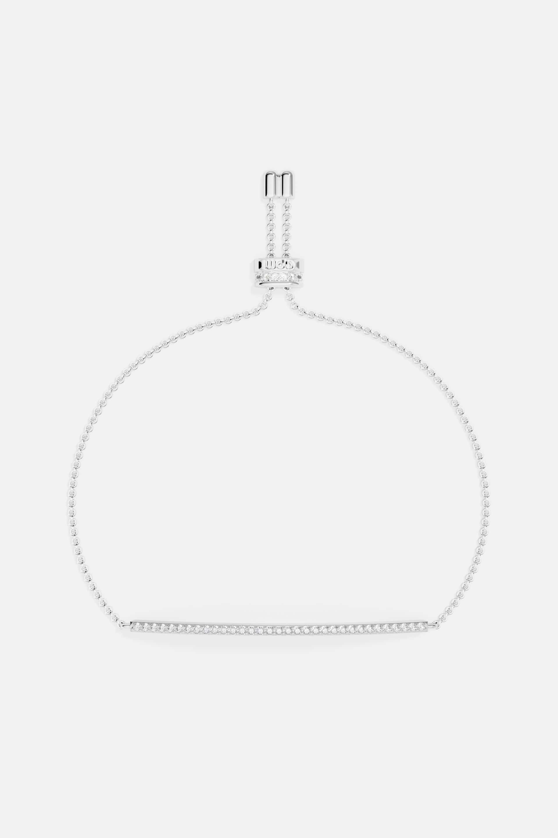 Bracelets APM Monaco adjustable bar bracelet in silver with a pavé row of small diamonds across the center.