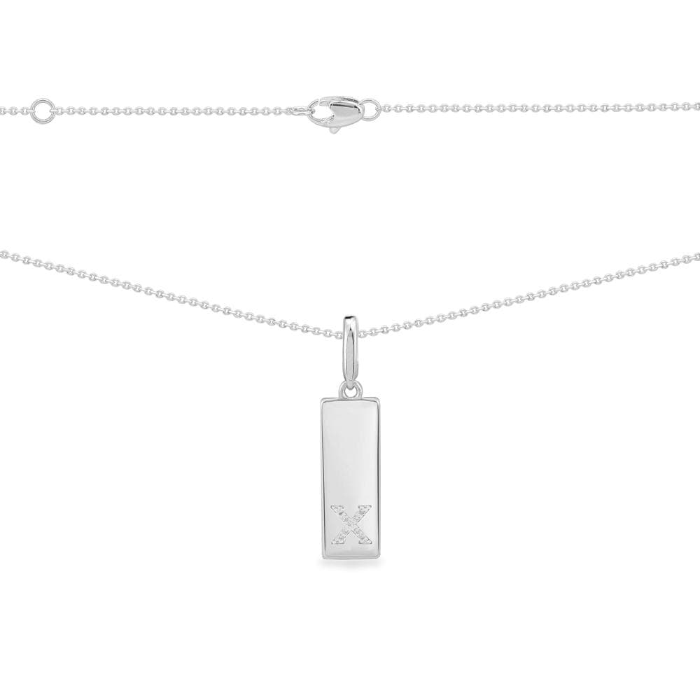 Necklaces APM Monaco, white-tone silver chain with a rectangular pendant bearing an X.