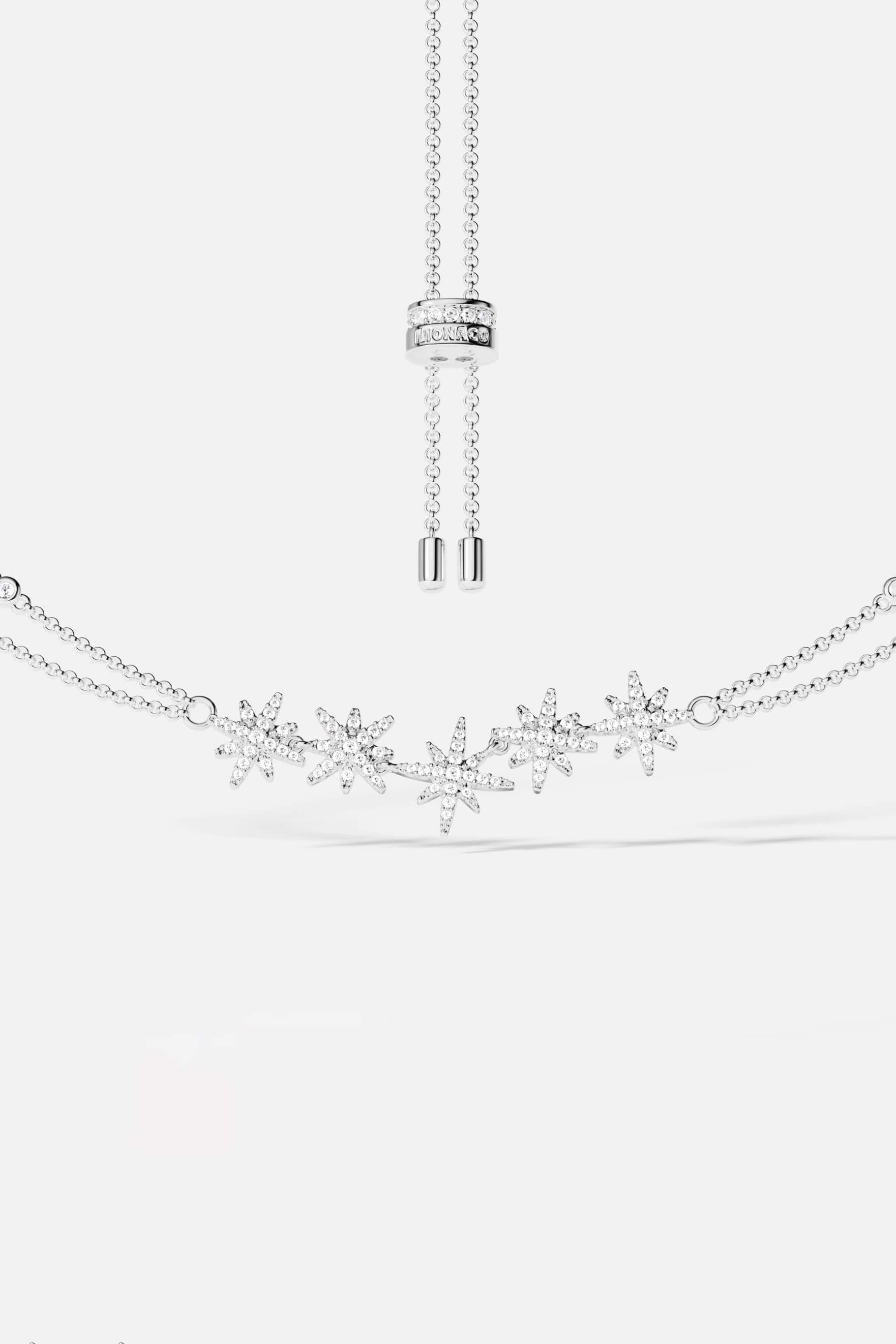 Necklaces APM Monaco. Silver-toned, double-chain adjustable necklace with a sleek, minimalist design; two parallel chains allow length adjustment for versatile styling.