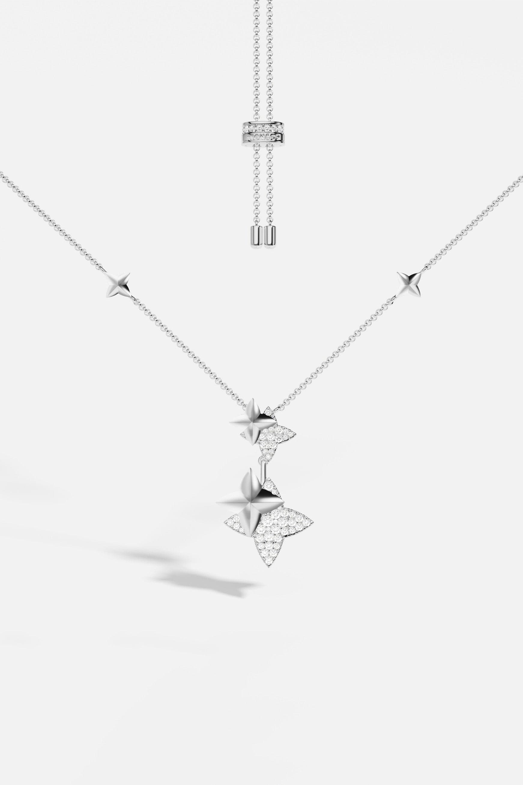Necklaces APM Monaco, adjustable silver-tone necklace with double pendants and a slim chain.