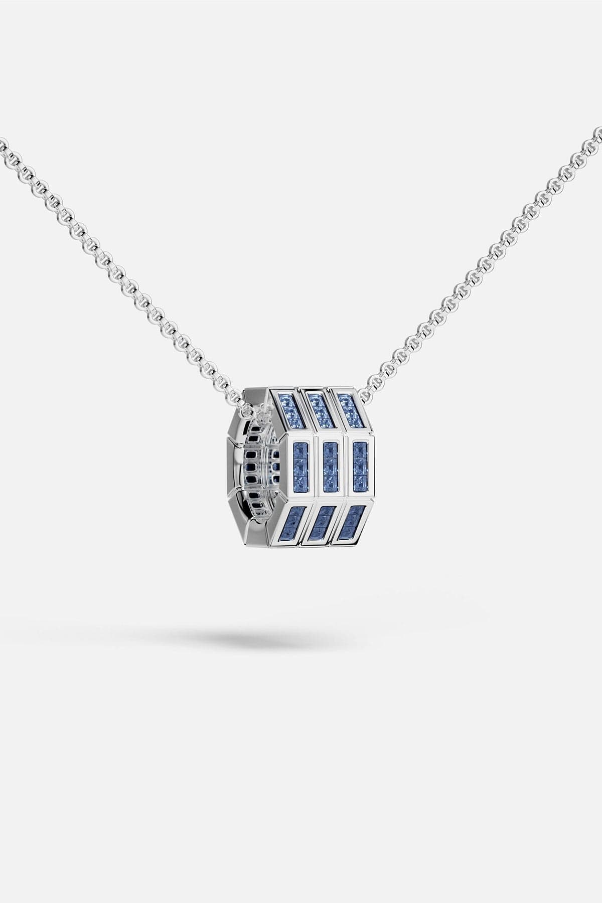APM MONACO silver necklace with blue stones on a white background