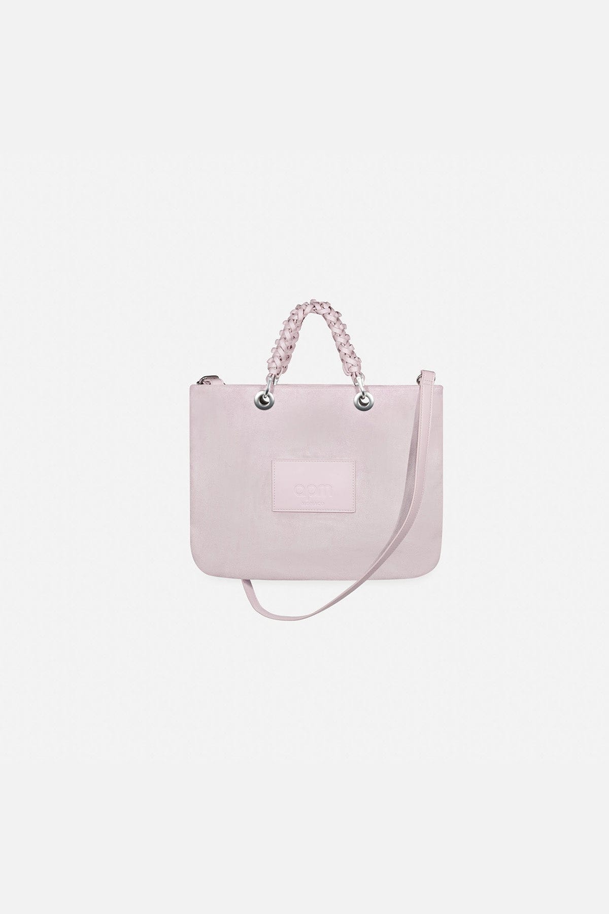 APM MONACO lavande handbag with a small square patch on a white background