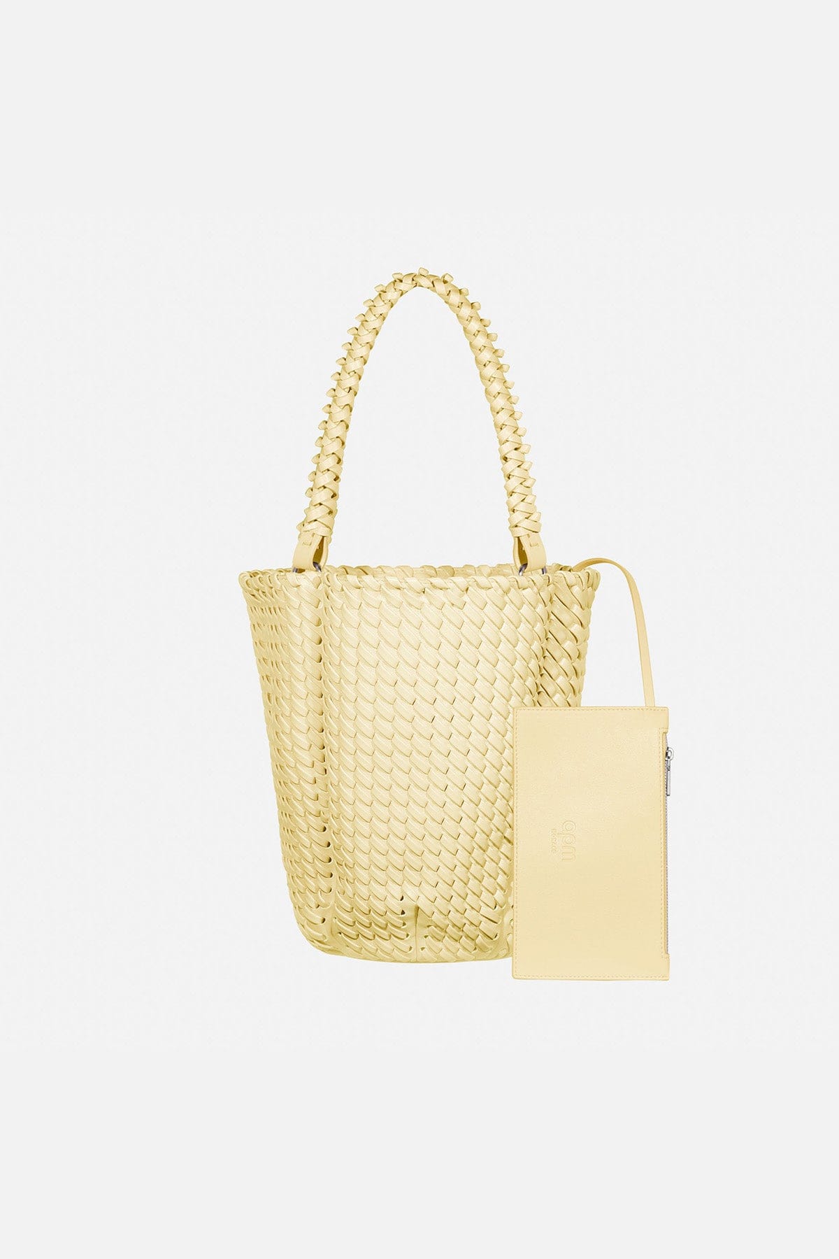 APM MONACO bucket yellow handbag on a white background