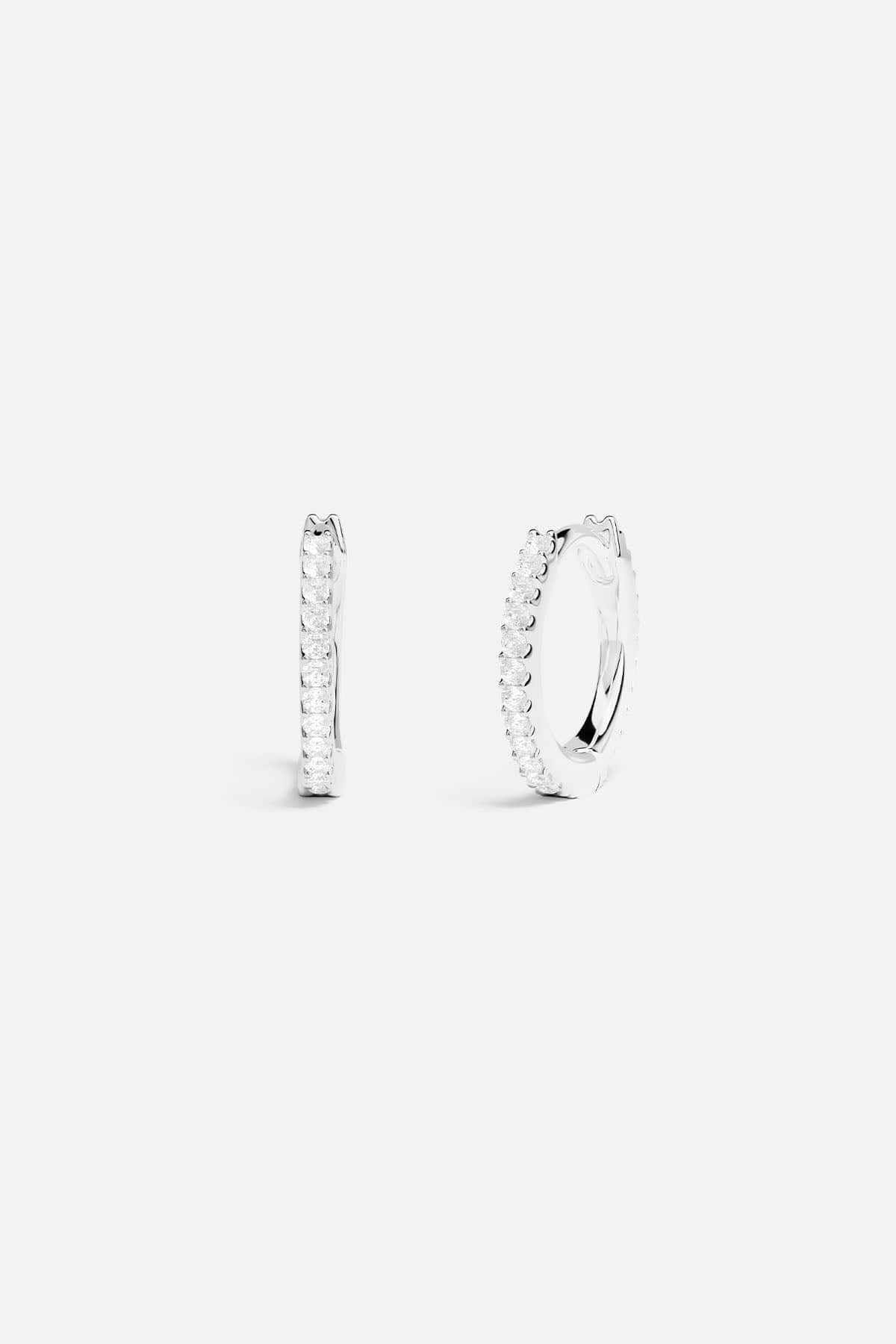 Earrings APM Monaco — pavé hoop earrings in white with diamonds, 8.5 mm diameter.