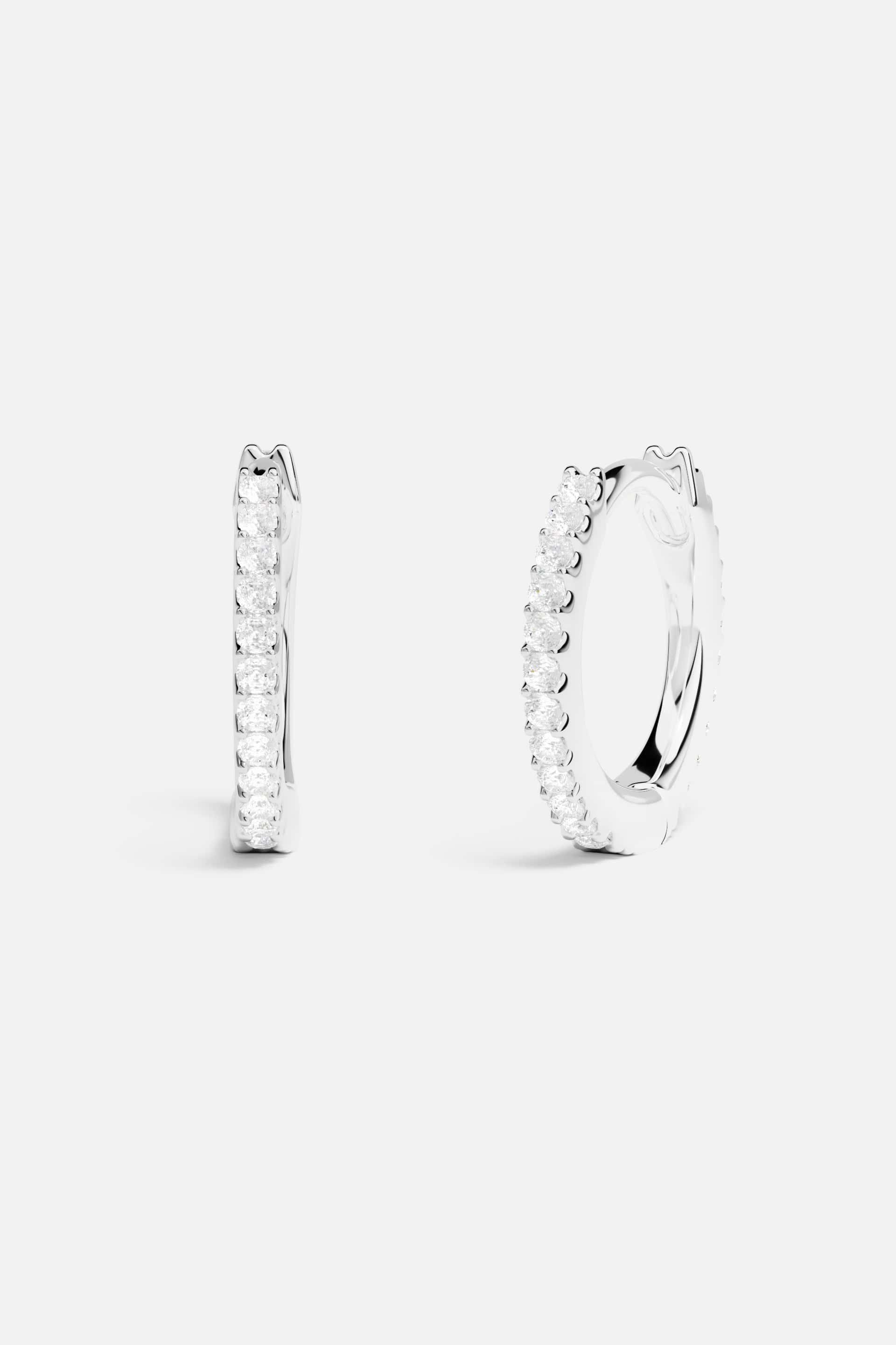 Earrings APM Monaco — pavé hoop earrings in white with diamonds, 8.5 mm diameter.
