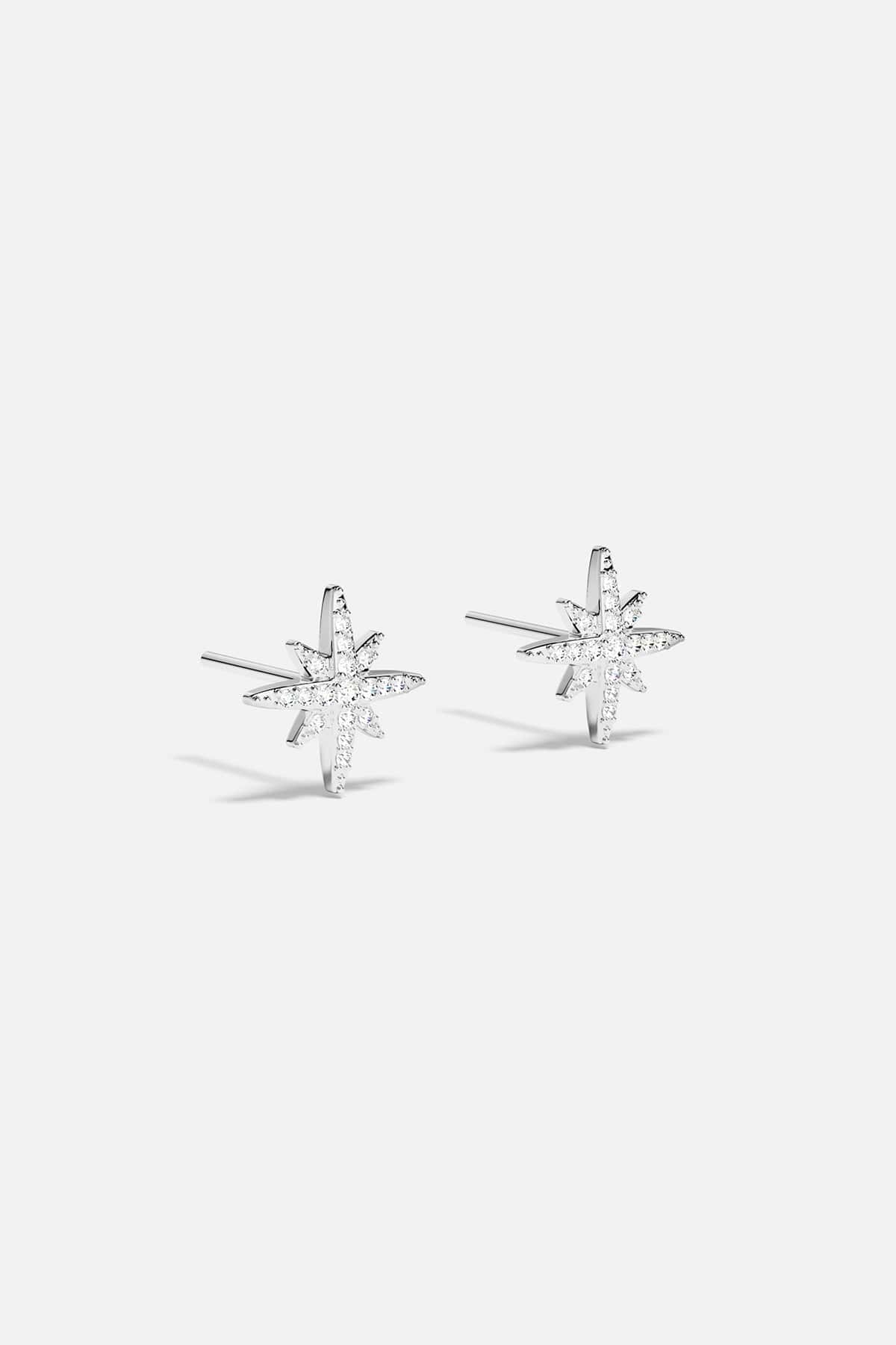 Earrings APM Monaco: silver starburst stud earrings with white stones.