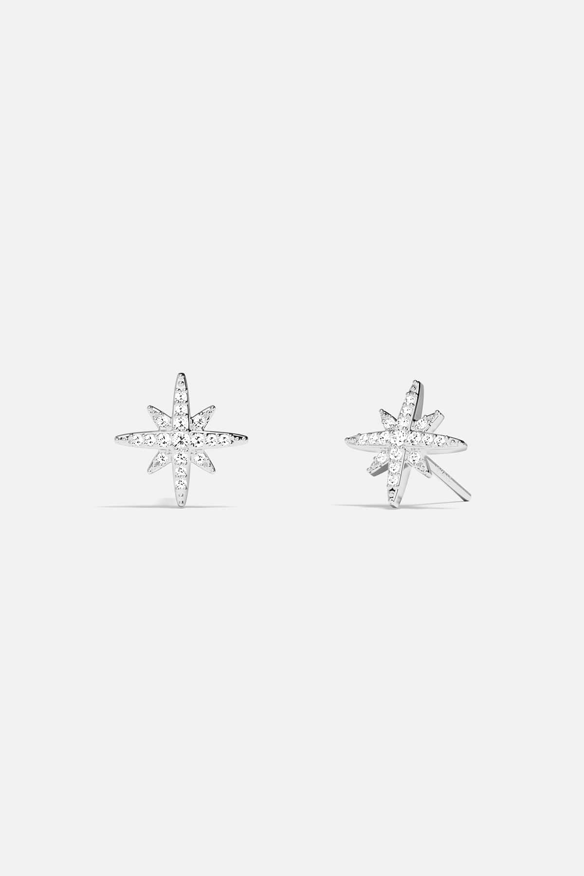 Earrings APM Monaco: silver starburst stud earrings with white stones.