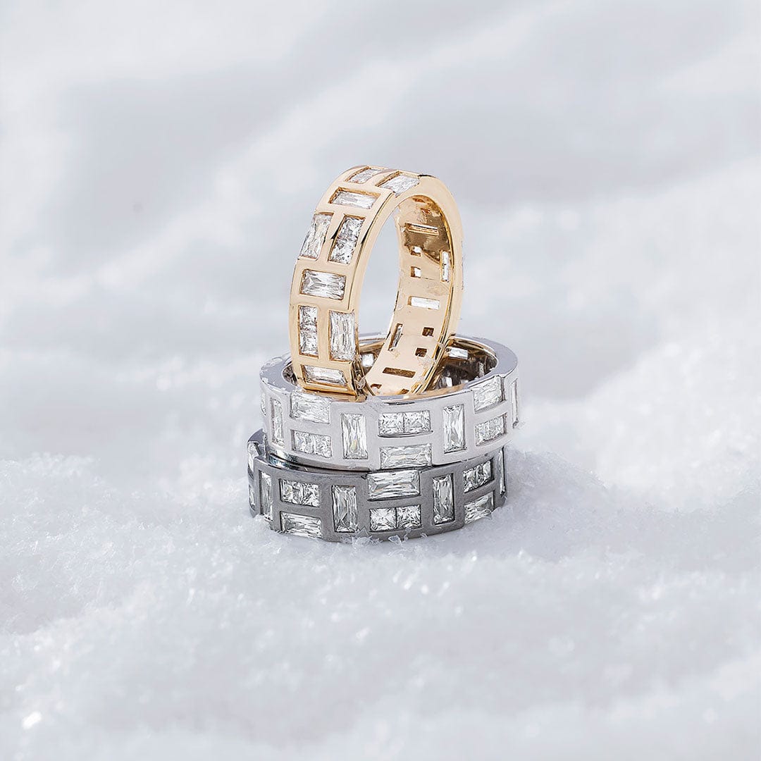 three apm monaco hiver ice rings layered together on a white background