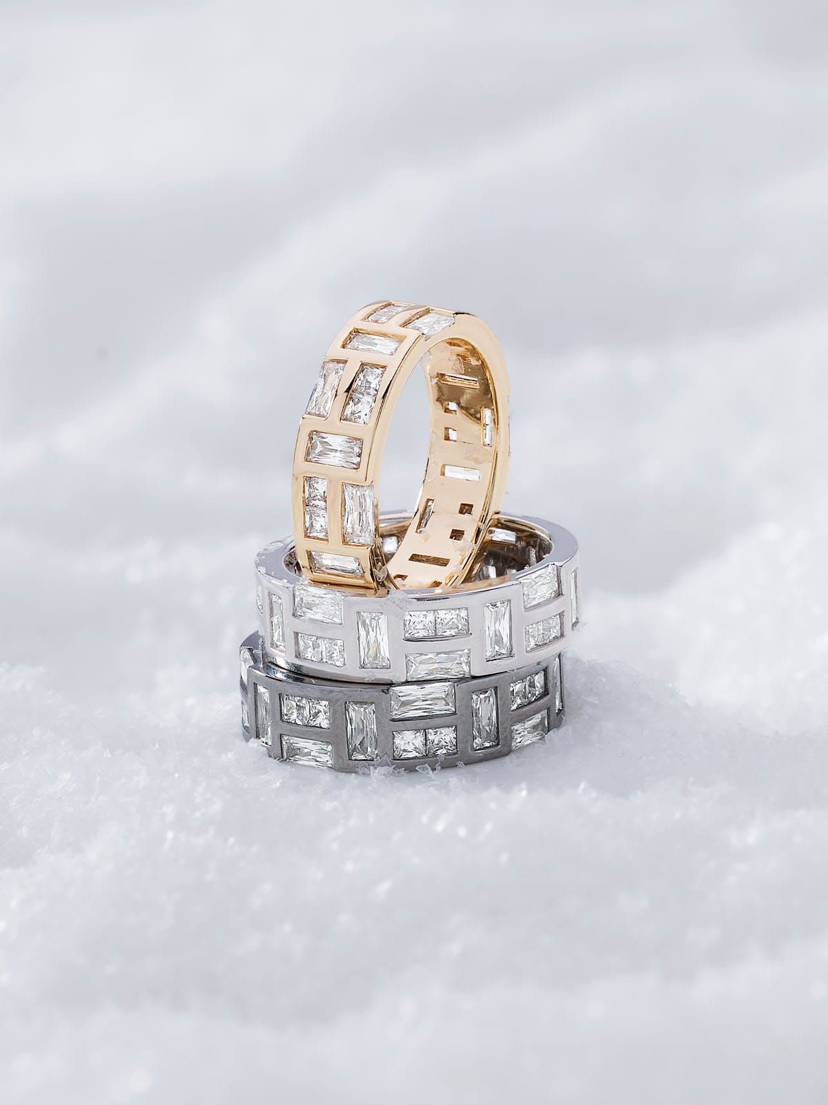 Three APM MONACO Hiver rings stacked on a white background