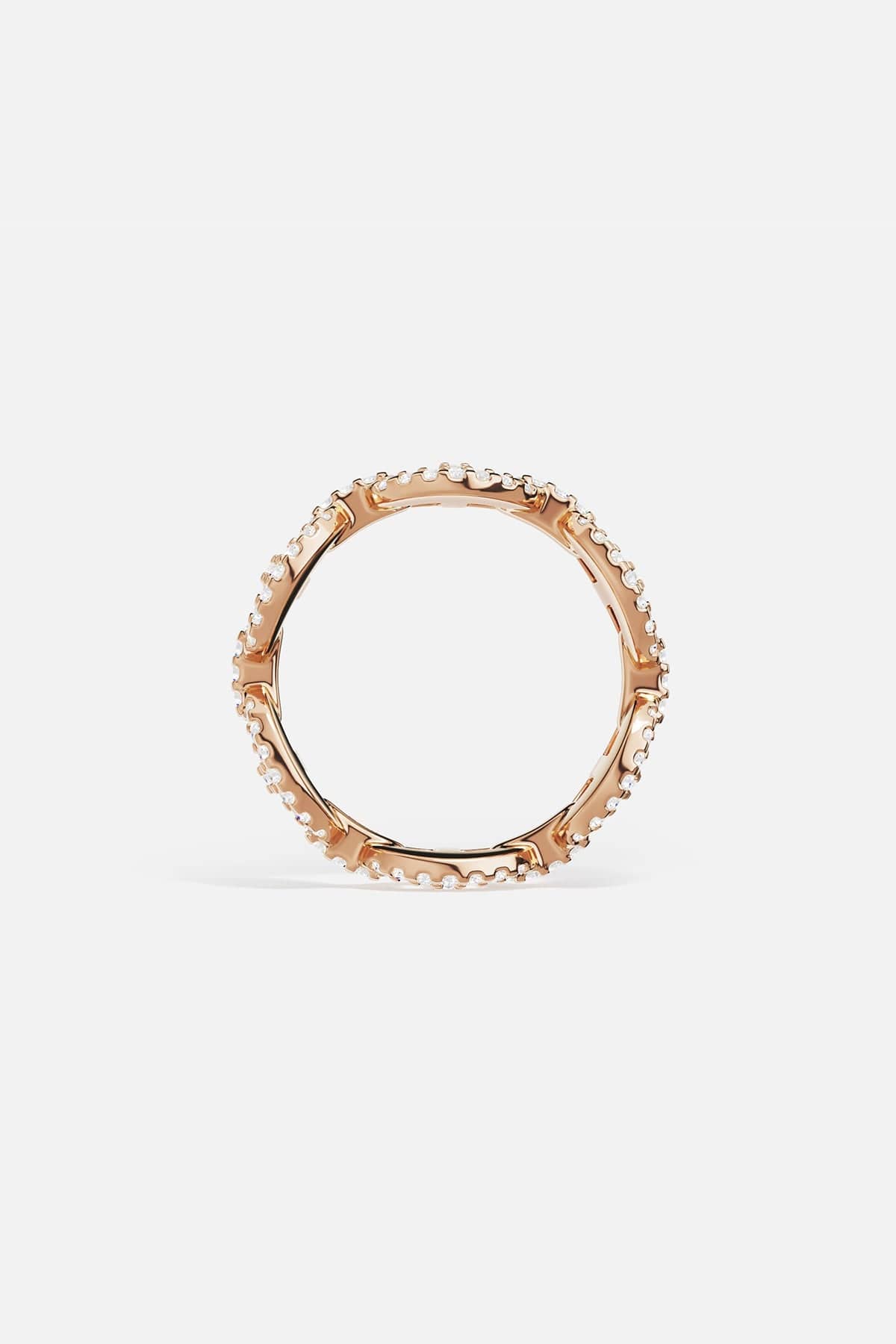 Rings APM Monaco rose gold maille marine ring with a distinctive linked chain design and pave white cubic zirconia.