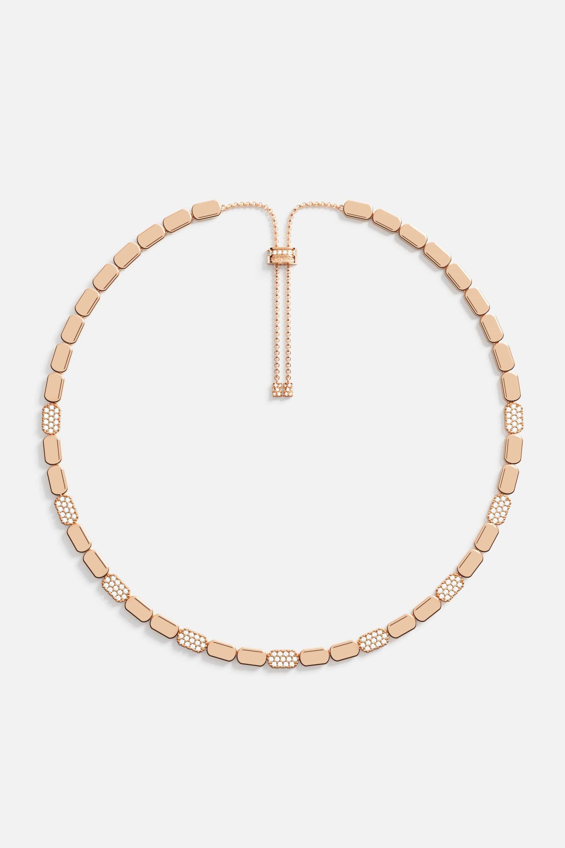 Necklaces APM Monaco, rose gold adjustable chain with rectangular links, some pavé-set diamonds.