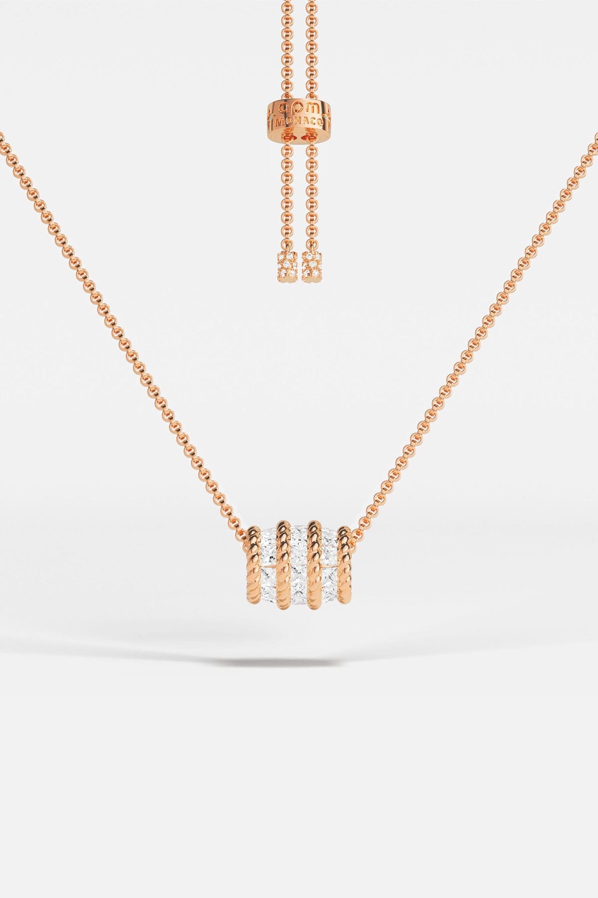 APM MONACO Torsade Adjustable necklace in rose gold on white background