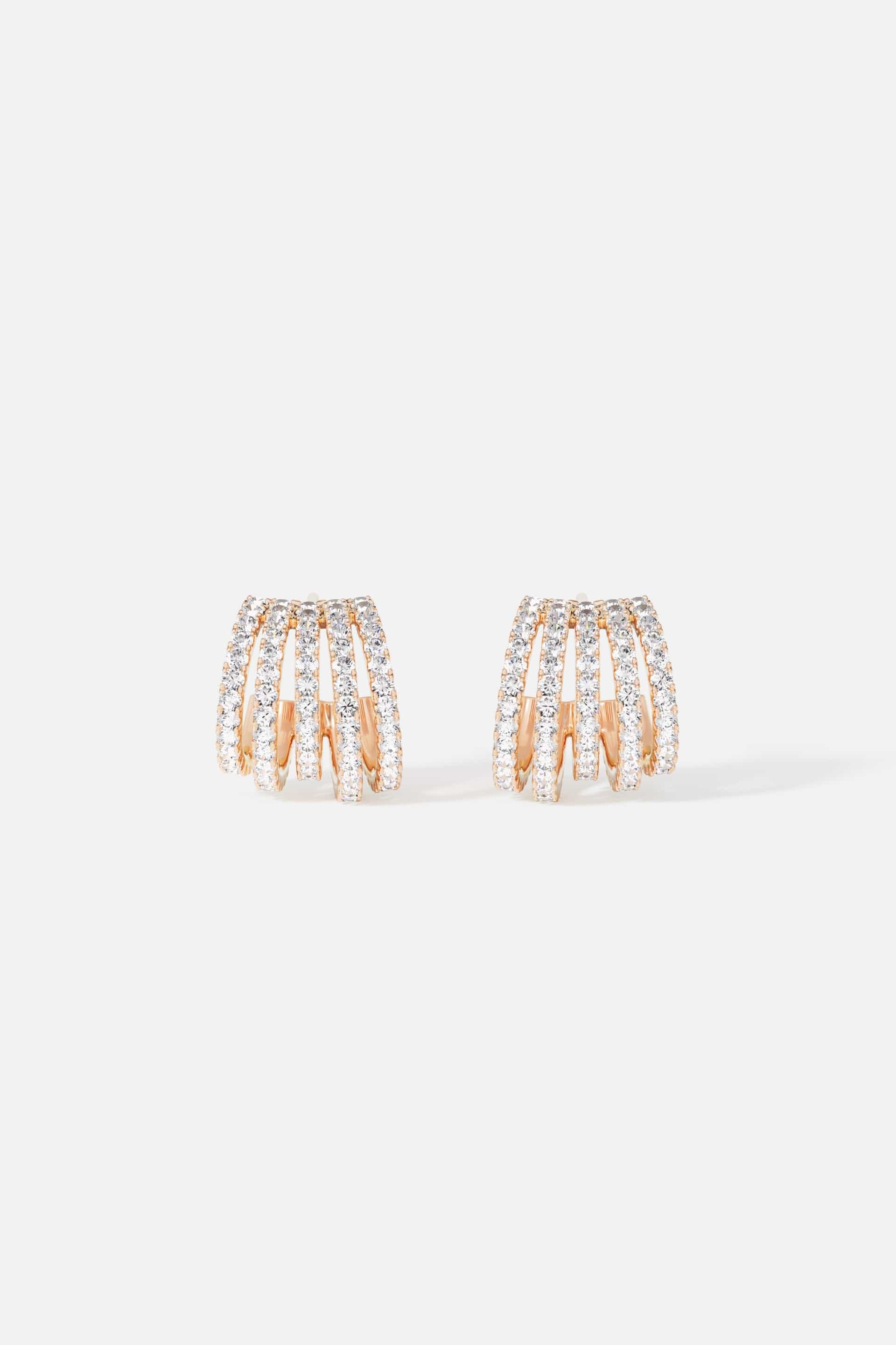 Earrings APM Monaco, yellow gold five-hoop design with pavé diamonds.