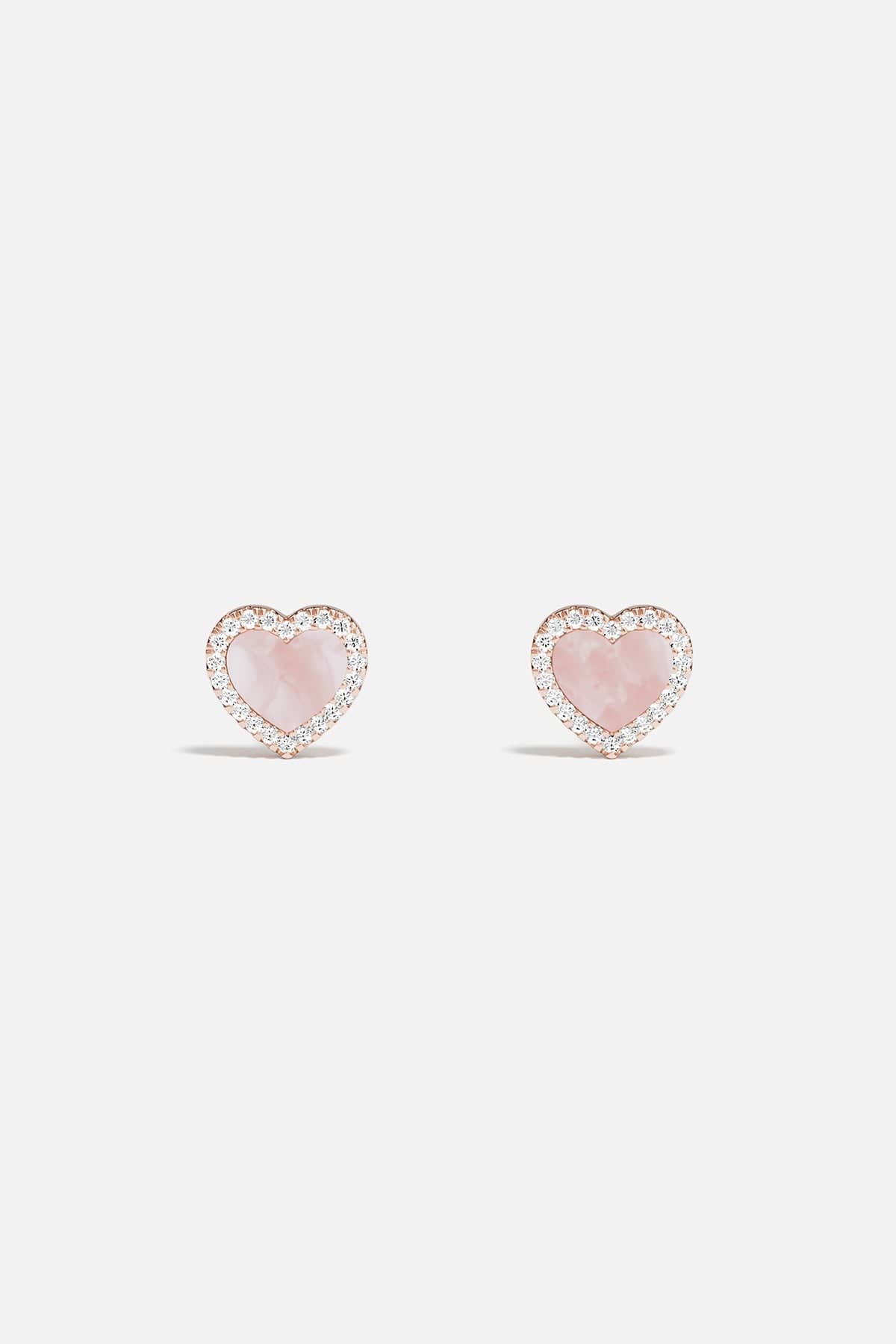 apm Monaco ピンクハート型ストーン付きピアス Pink Nacre Heart Stud Earrings | APM Monaco