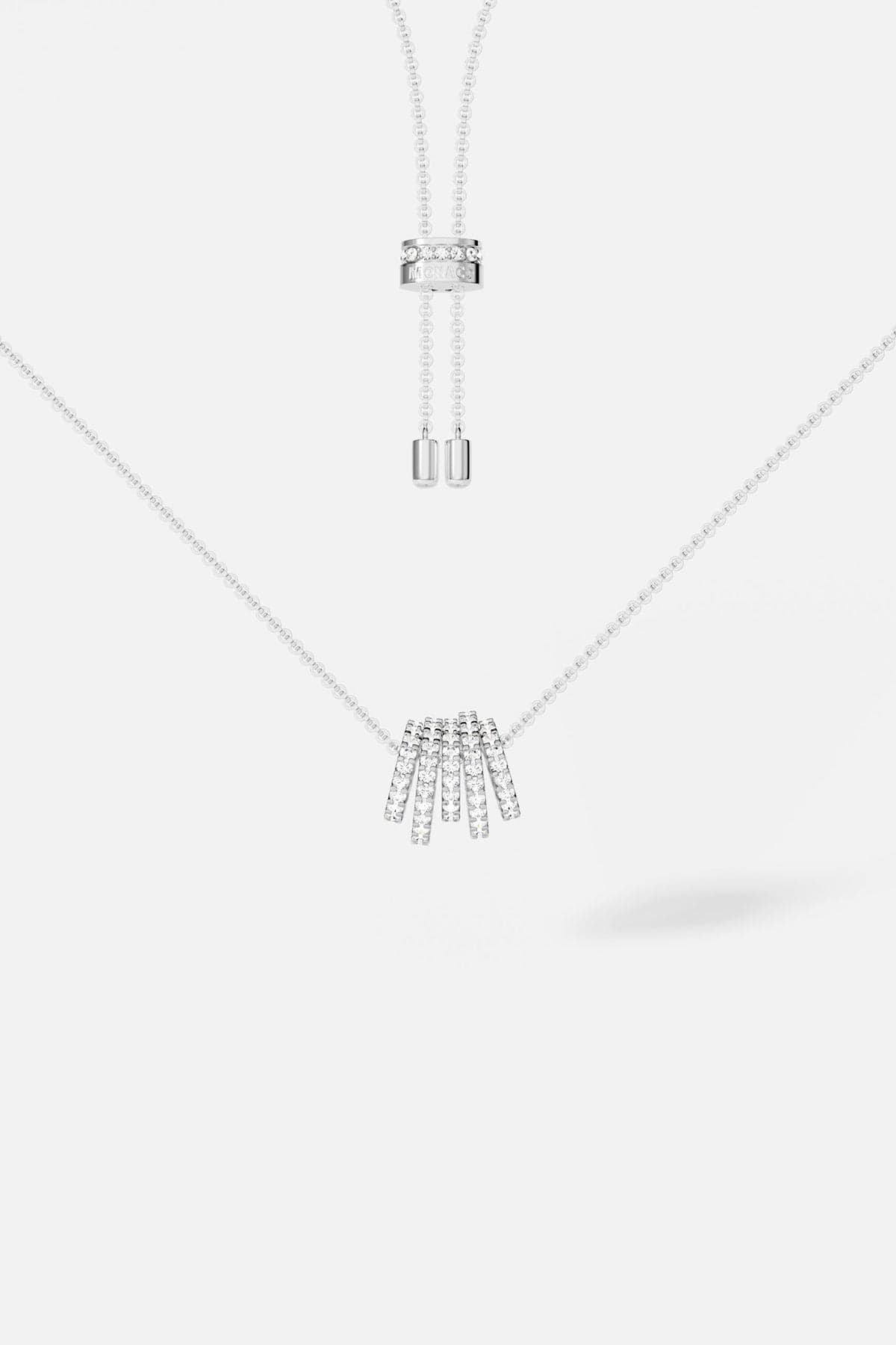 Necklaces APM Monaco white pavé stones necklace with vertical ring pendants on a Silver-tone-tone chain; adjustable length.