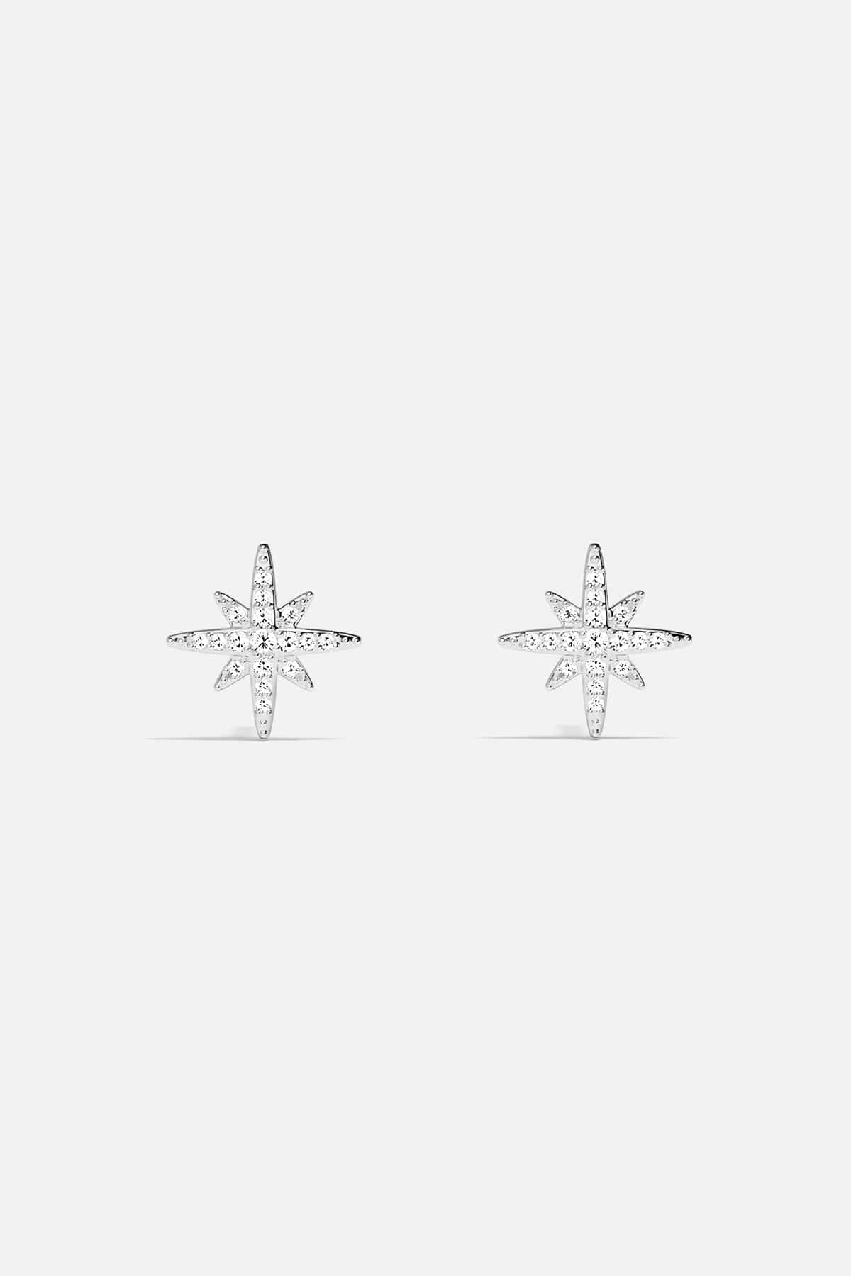 Earrings APM Monaco: Silver-tone starburst stud earrings with white stones.