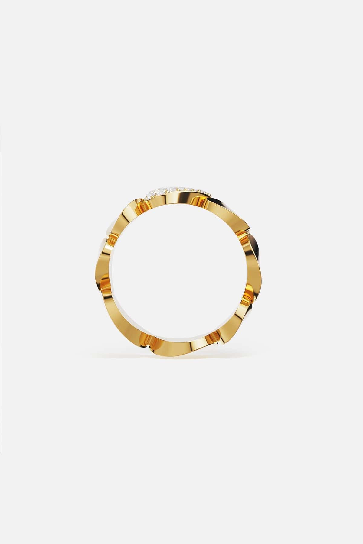 Rings APM Monaco: yellow gold ring with round and irregular segments, one segment pavé-set with white stones.