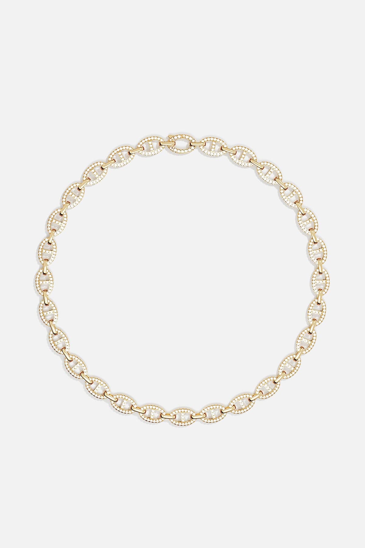 Necklaces APM Monaco yellow gold maille marine chain with pavé diamonds around each link.