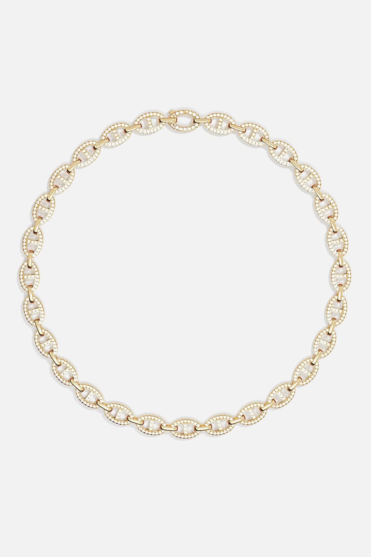 Necklaces APM Monaco yellow gold maille marine chain with pavé diamonds around each link.