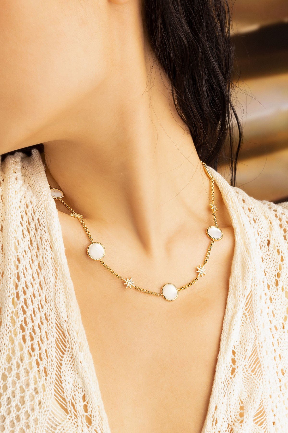 APM Monaco White Nacre Météorites Choker