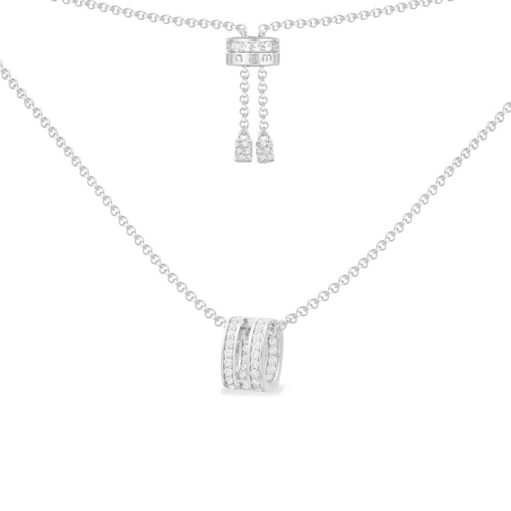 Adjustable Necklace with Double Line Ring Pendant - Silver | APM 