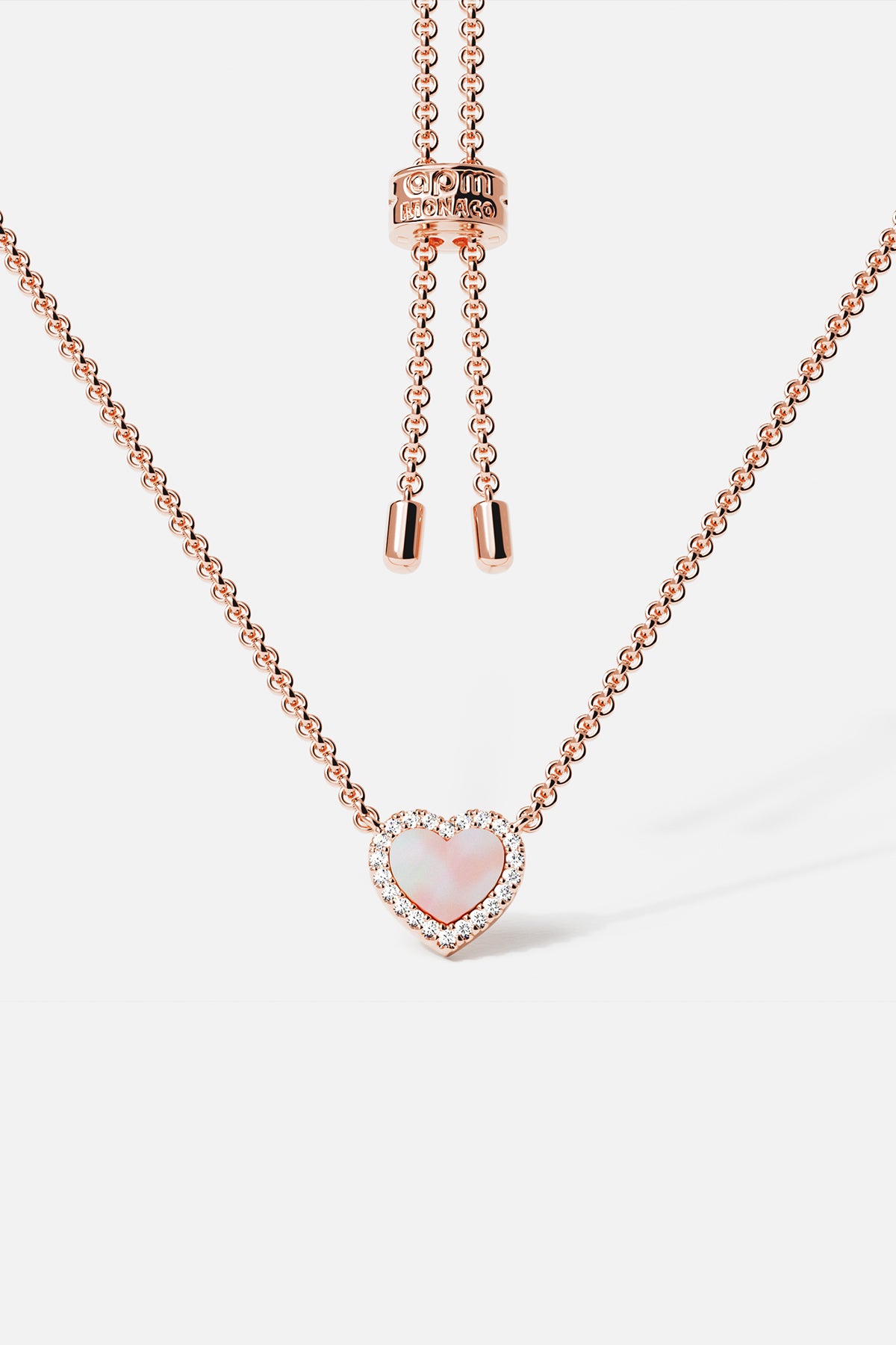 APM Heart Necklace in rose color, a tender glow of romance.