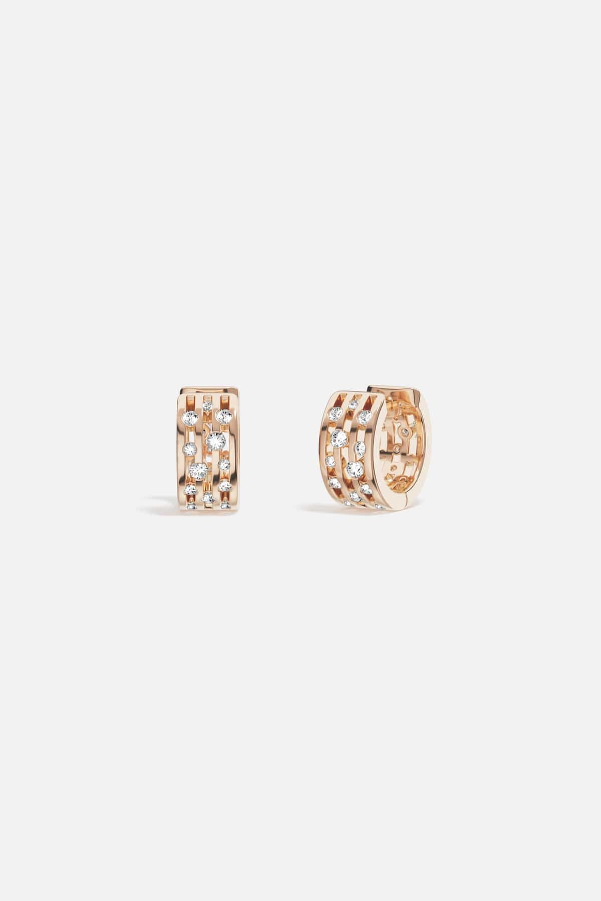 APM Hoop Earrings in warm rose color, radiant with scattered sparkle and quiet confidence.