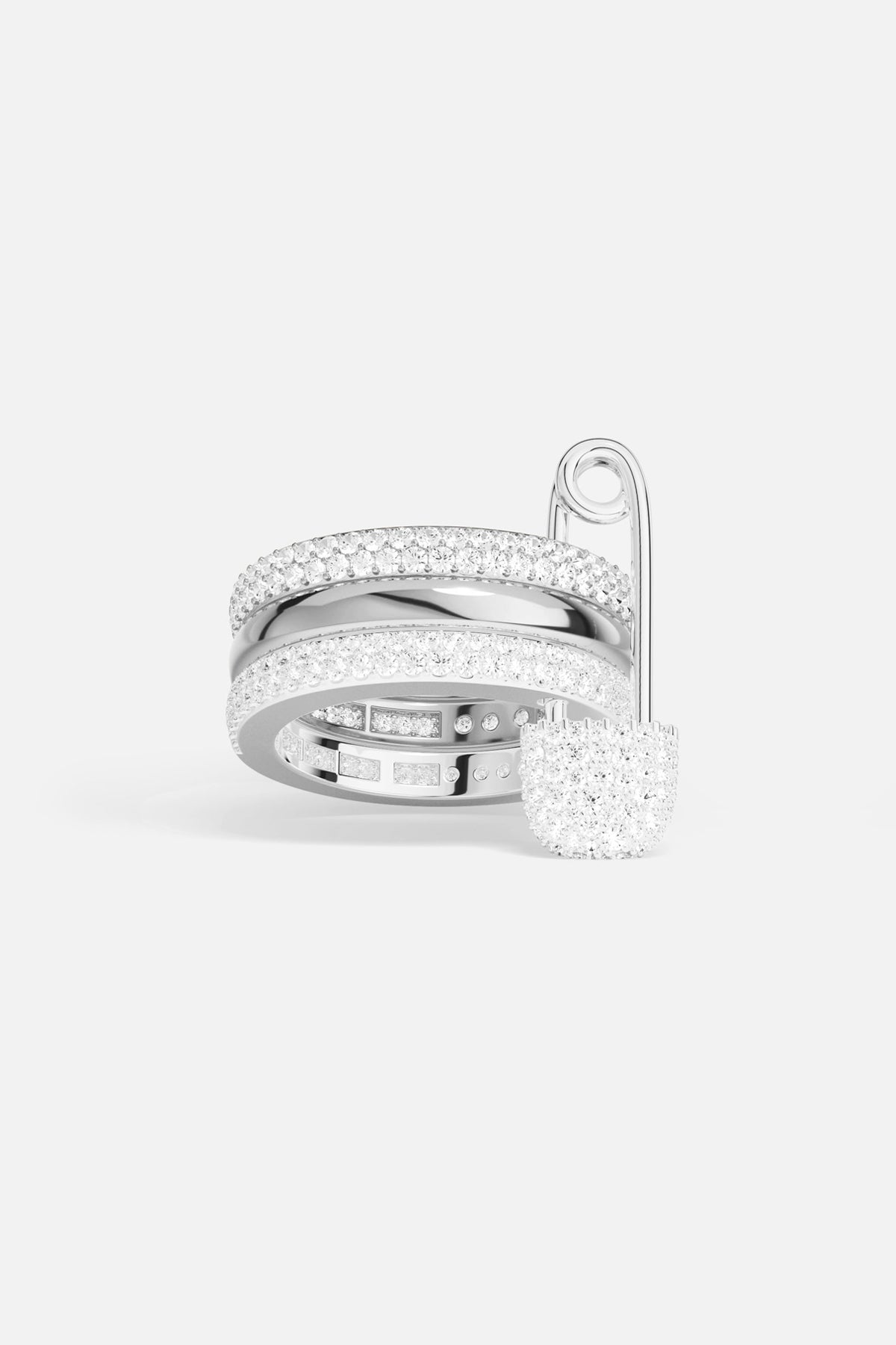 APM Ring with safety pin charm, sparkling brilliance in a rhodium finish.
